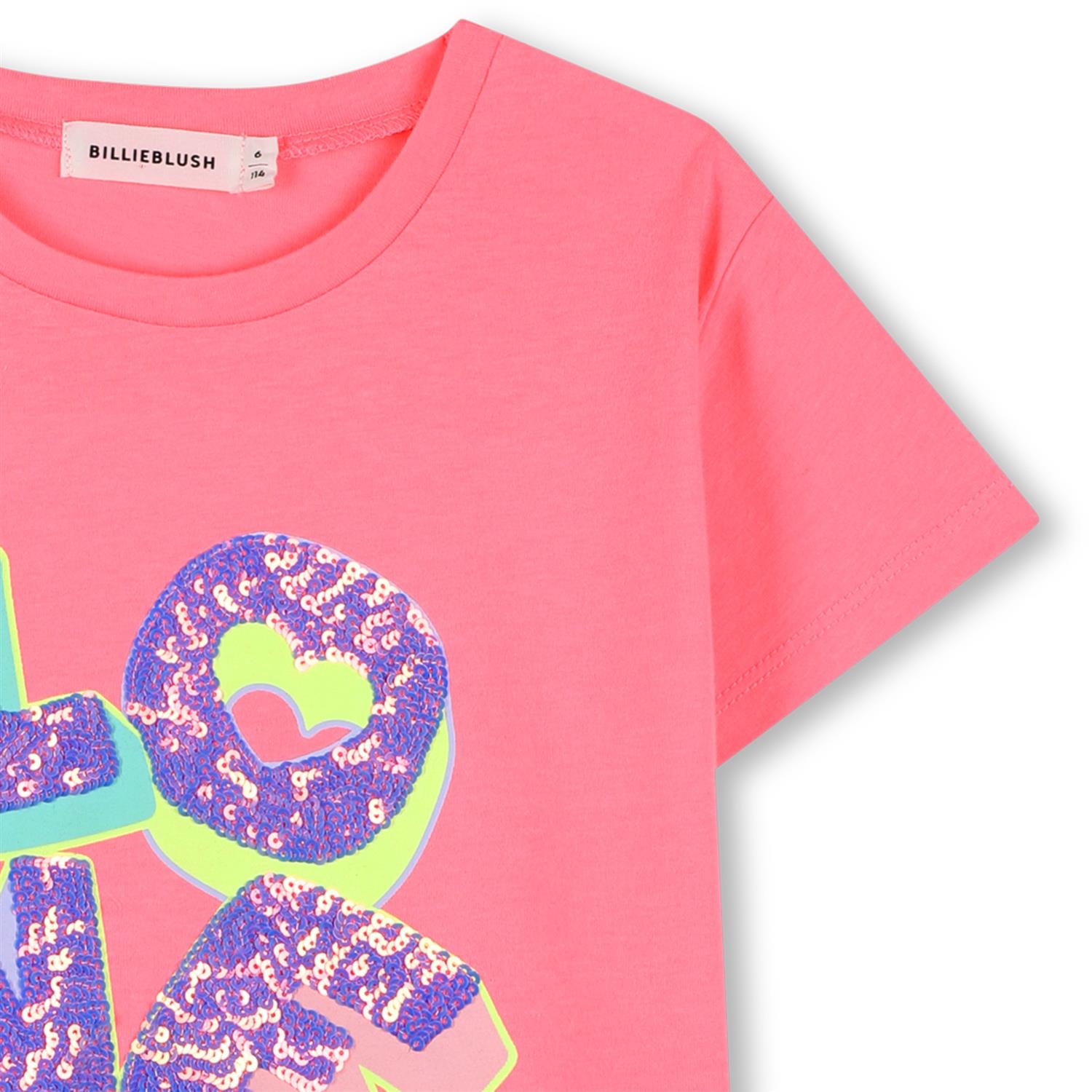 BILLIEBLUSH T-skjorte m/paljetter,Love Korallrosa - Farmor Ingvarda
