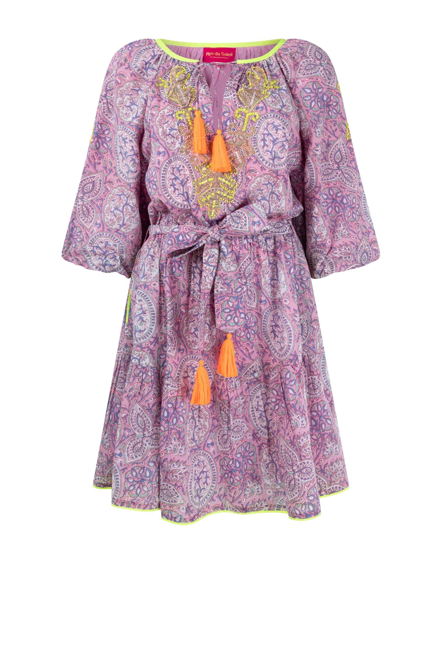 Place du soleil Paisley Short Dress Lavendel