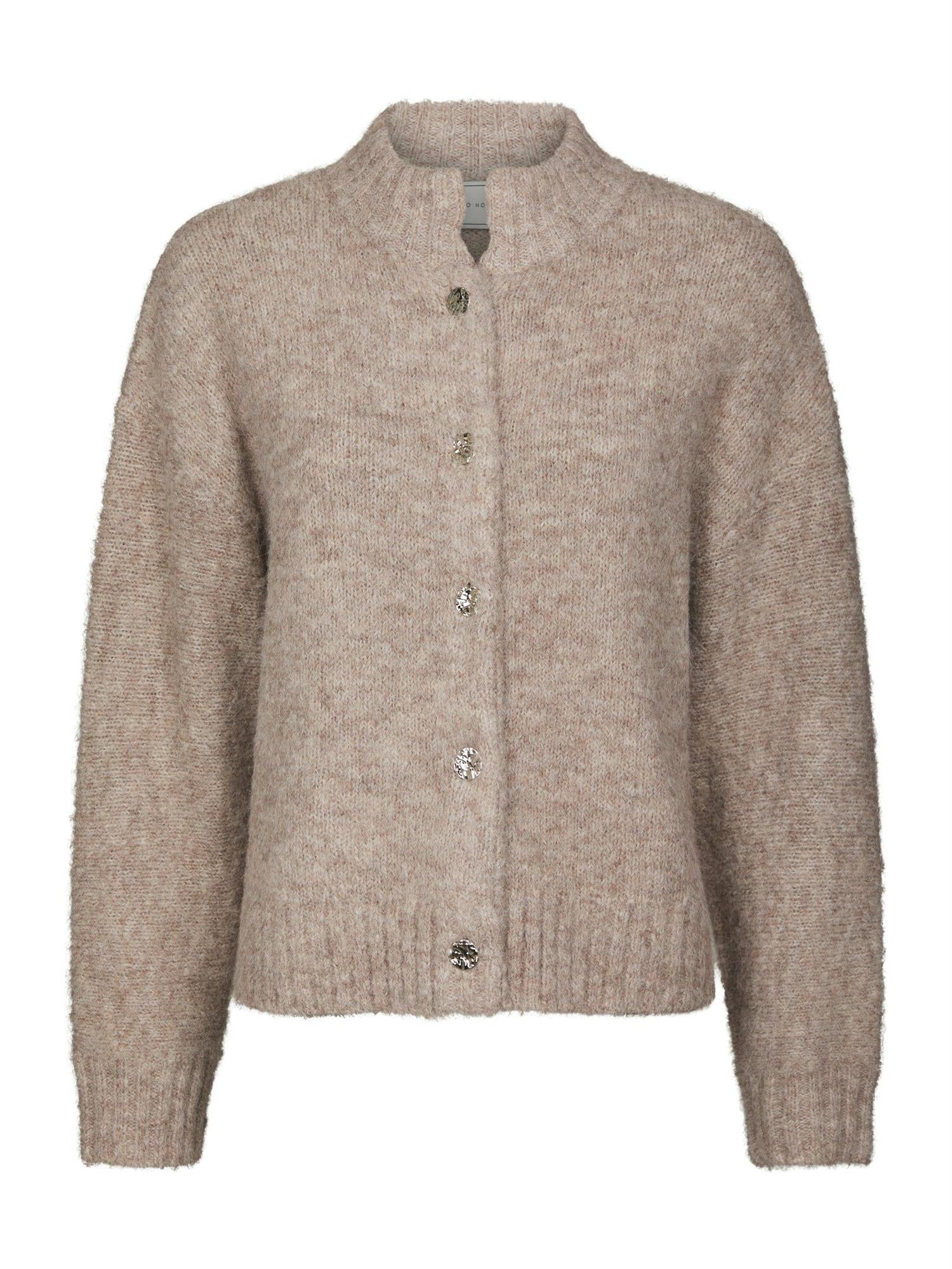 NEO NOIR Taura Fluffy Knit Cardigan Beige Melert