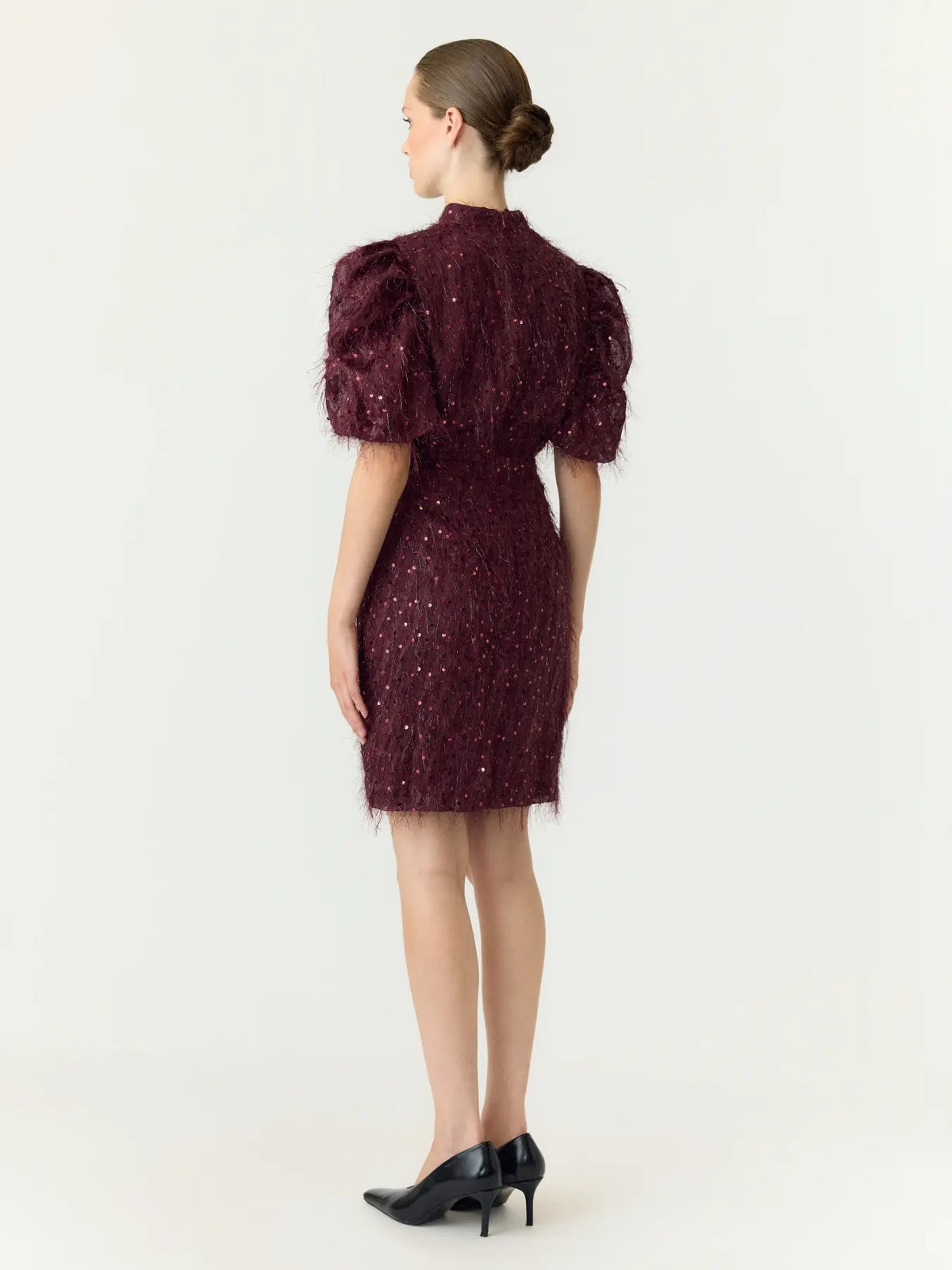 YAS Yasila 2/4 Sequin Dress Burgundy
