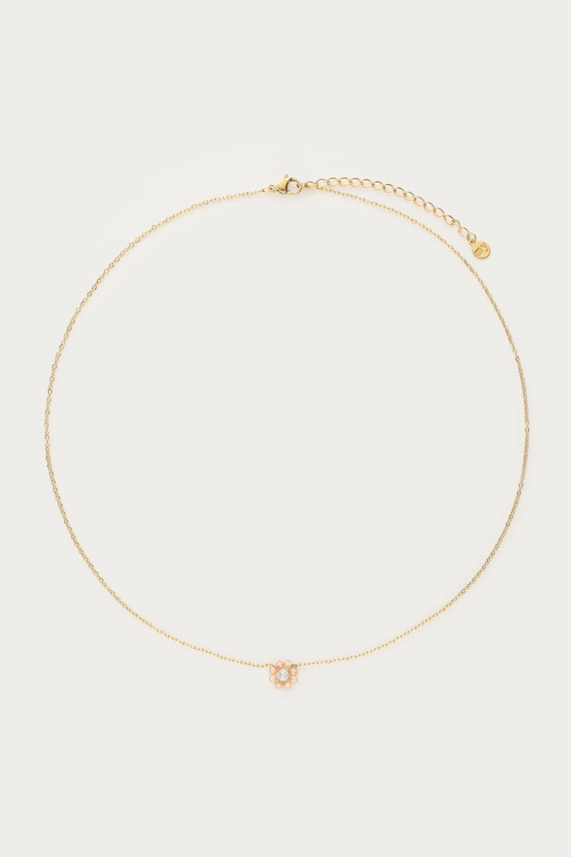 MY JEWELLERY Botanical necklace with small beige rhinestone flower - Farmor Ingvarda
