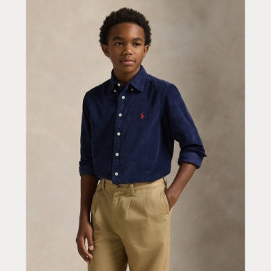 RALPH LAUREN 8-16År Smalstripet Cord Skjorte Mørkeblå