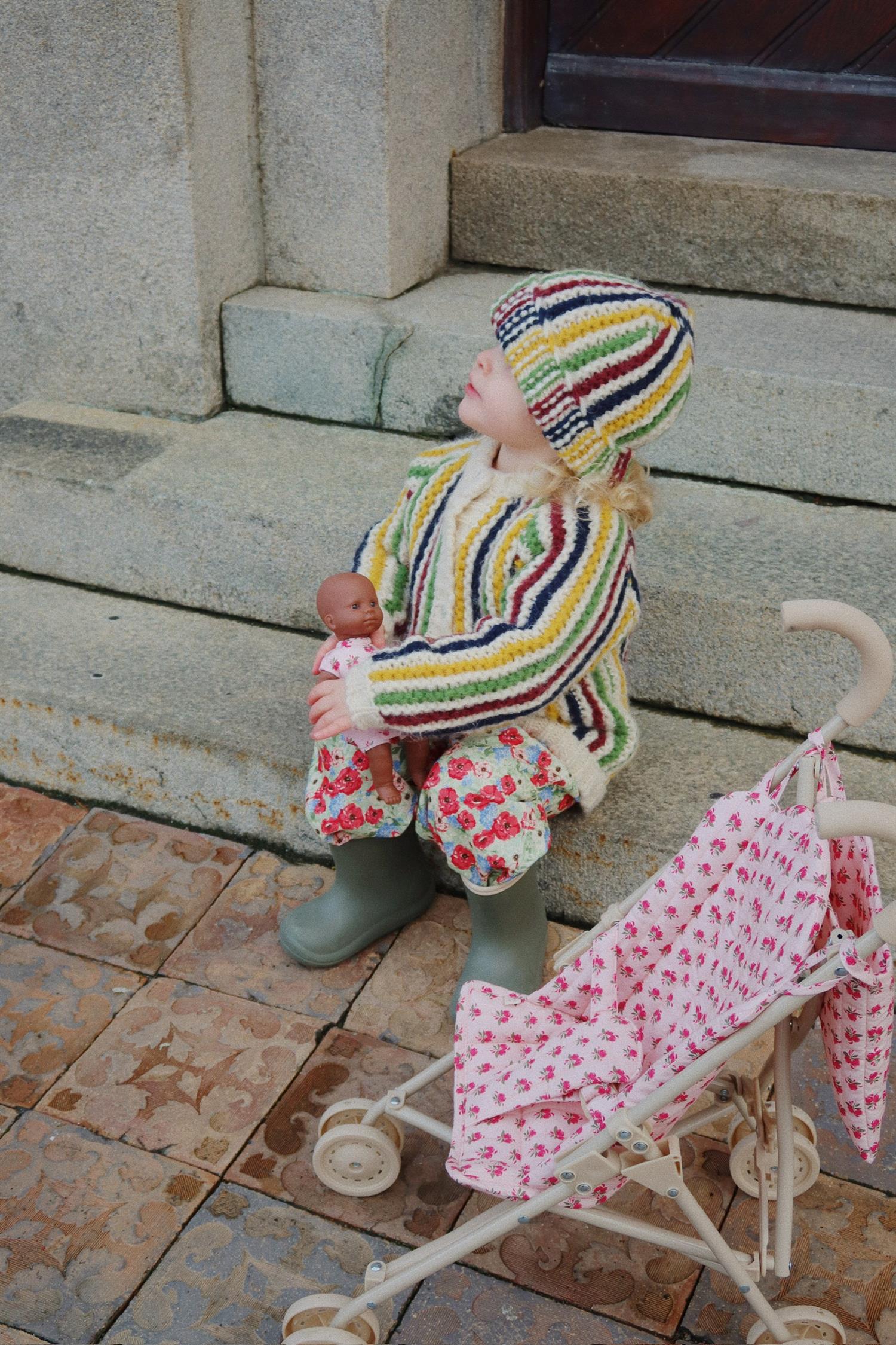 KONGES SLØJD Doll Stroller,Blomster Rosa