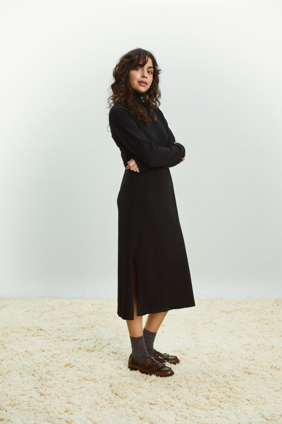 SAINT TROPEZ Mila rollneck long dress Sort