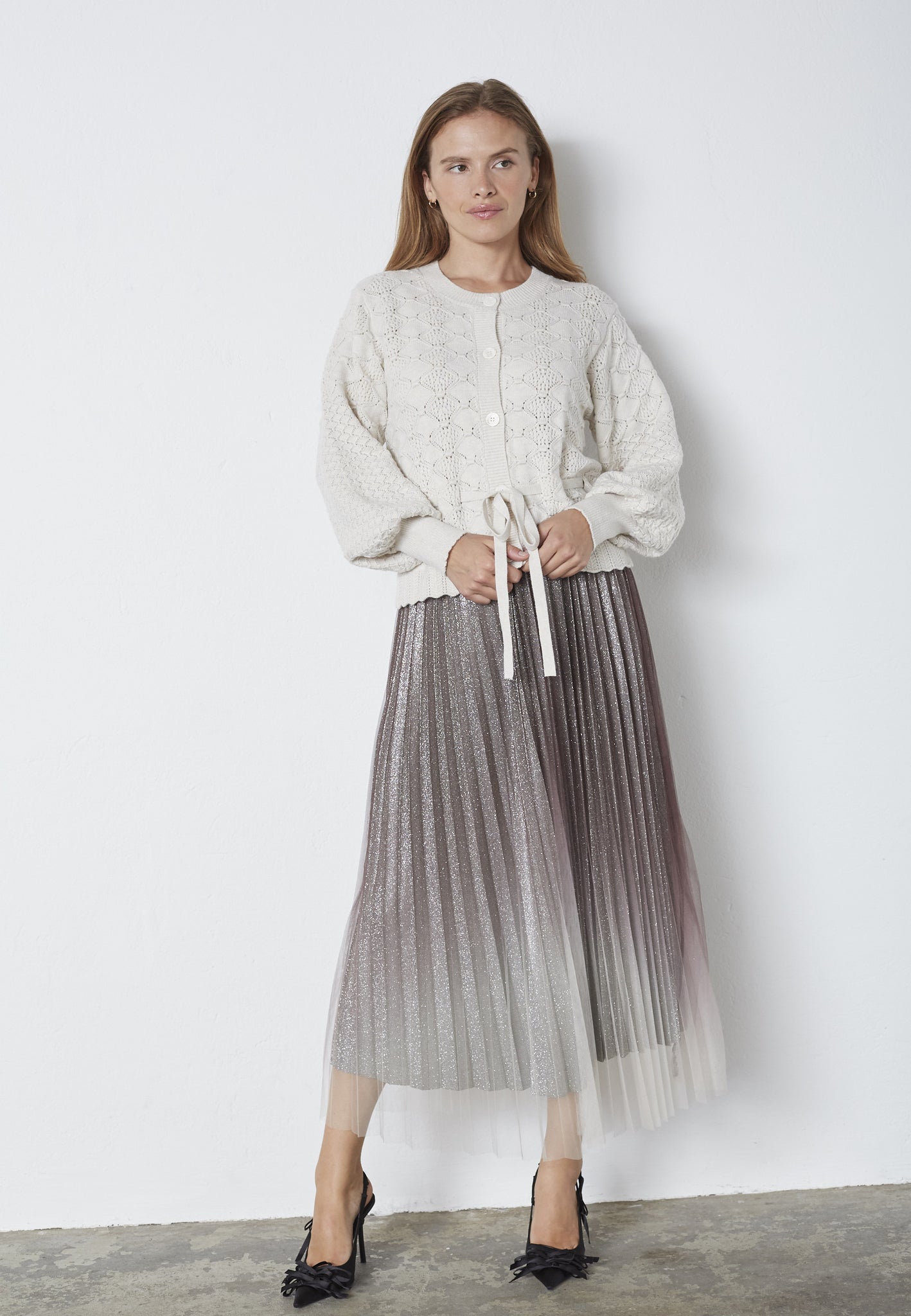 CO´ COUTURE Row Pointelle Tie Cardigan