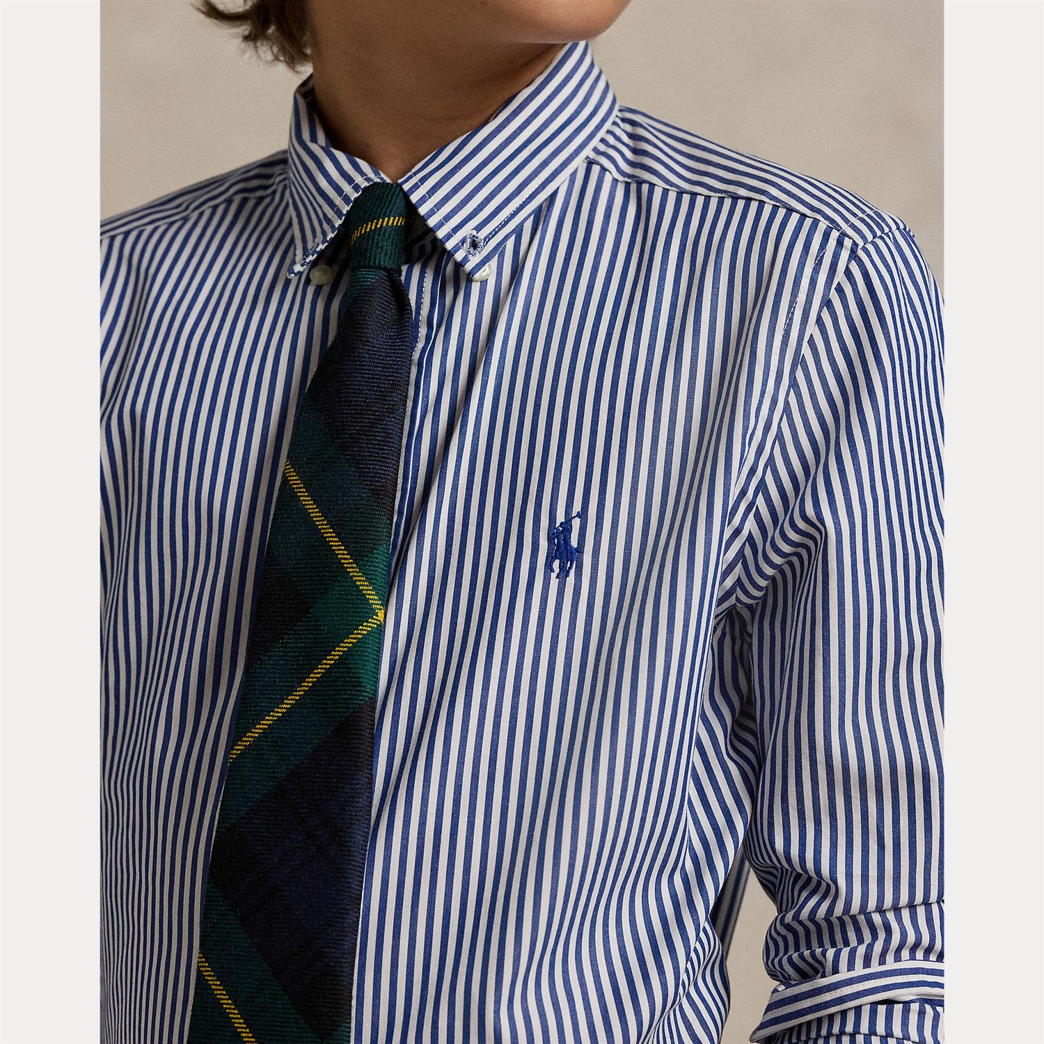 RALPH LAUREN 8-16År Striped Cotton Poplin Shirt Blå/Hvit