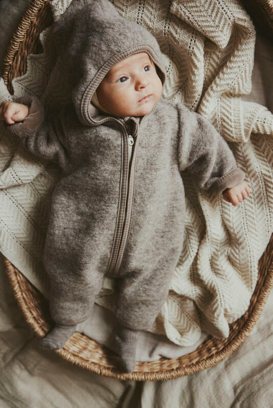 HUTTELIHUT Babydress m/ører,Ullfleece Camel Melange