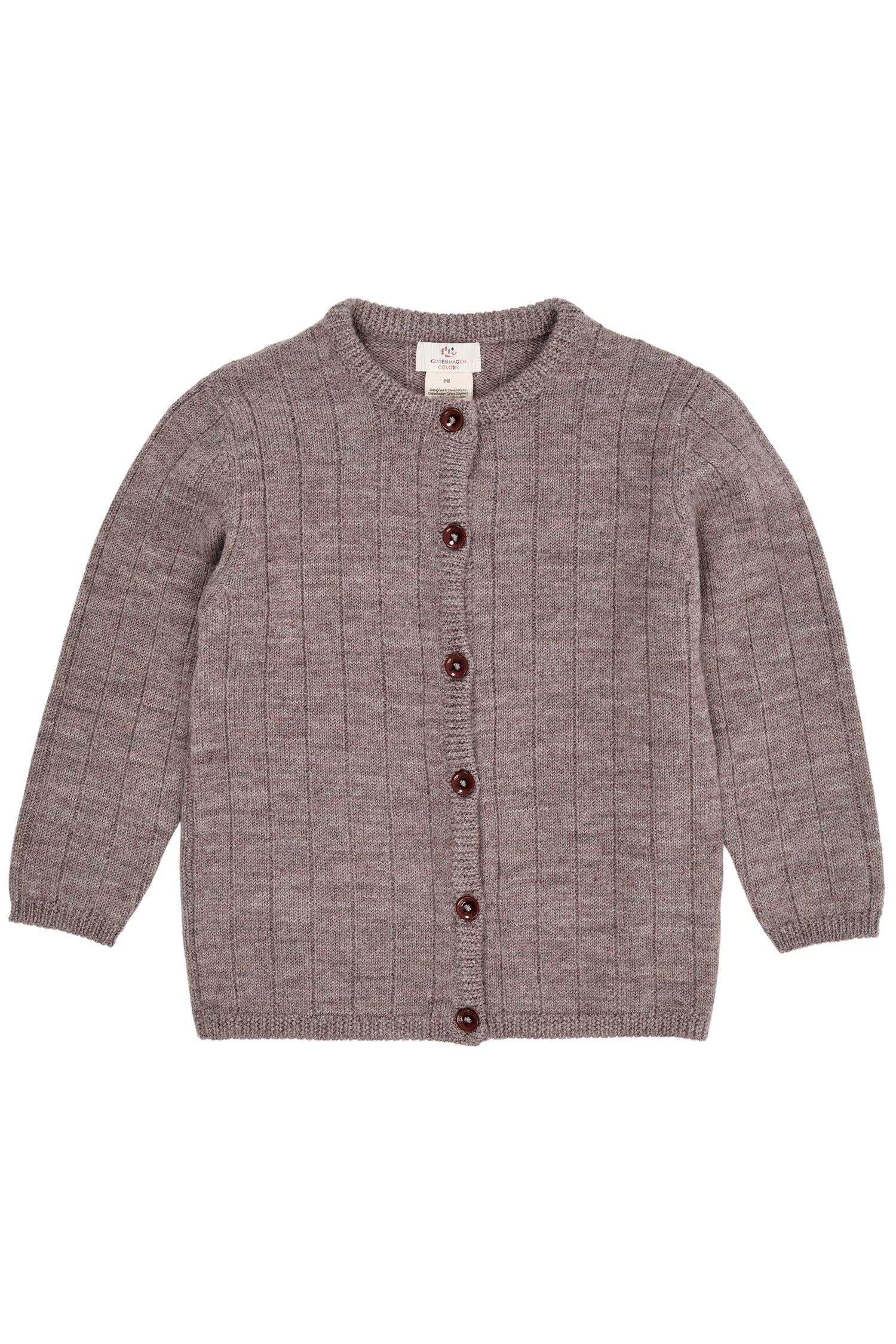 COPENHAGEN COLORS Merino Knitted Cardigan w.Wide rib Brun Melert