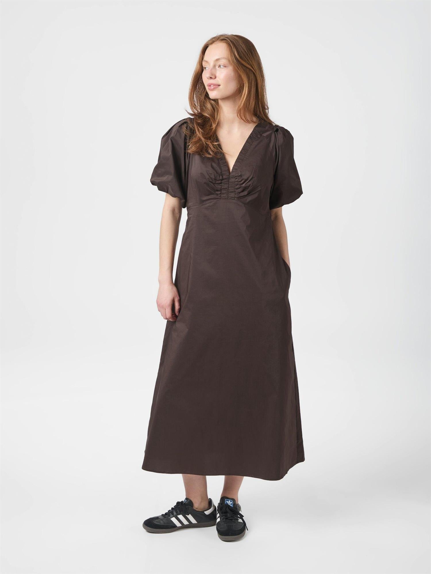NEO NOIR Illana Poplin dress, Chocolate Brown