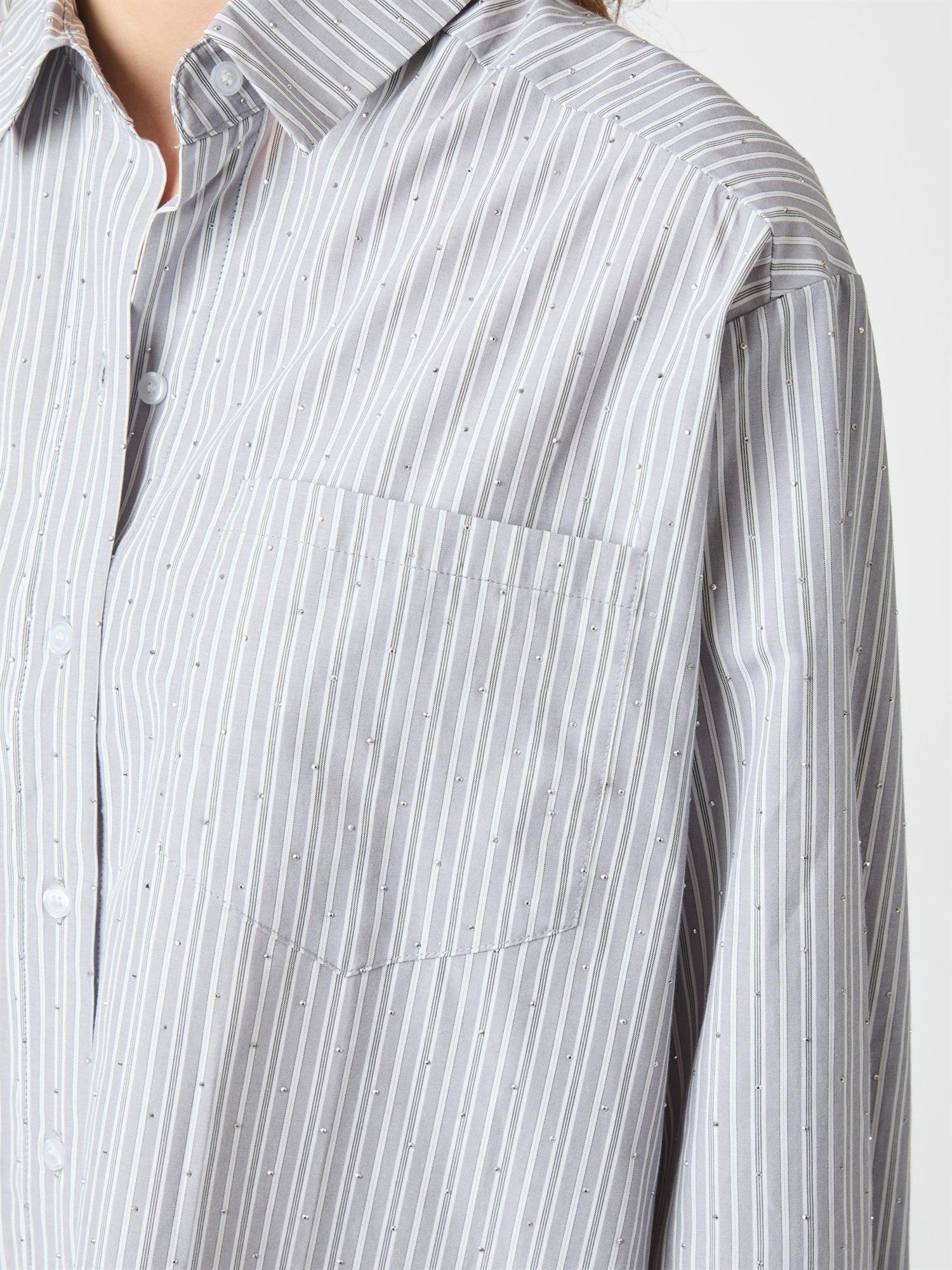 NEO NOIR Dalma Stripe Stone Shirt Lys Grå Stripet