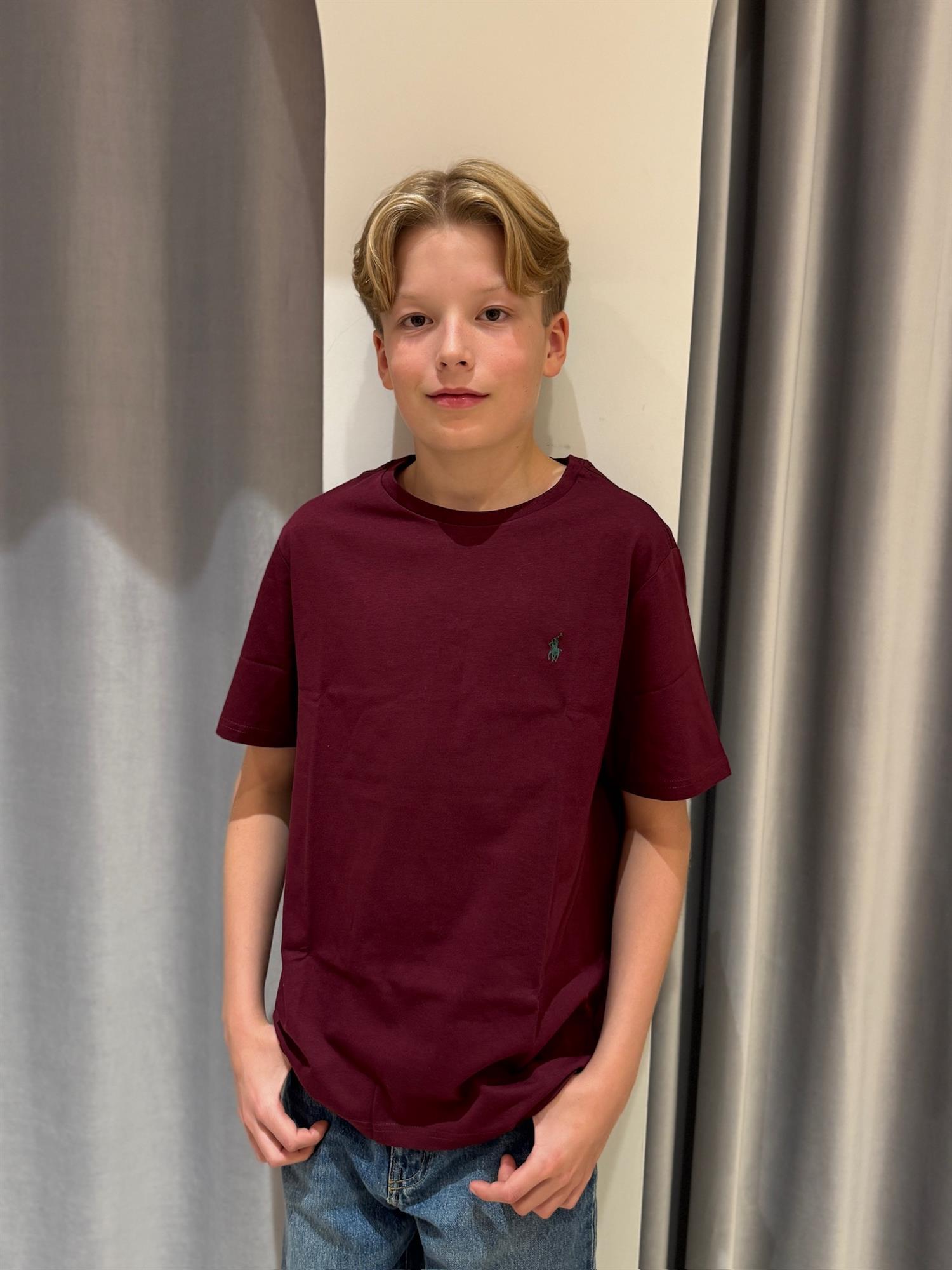 RALPH LAUREN 8-16År T-skjorte liten logo Vinrød