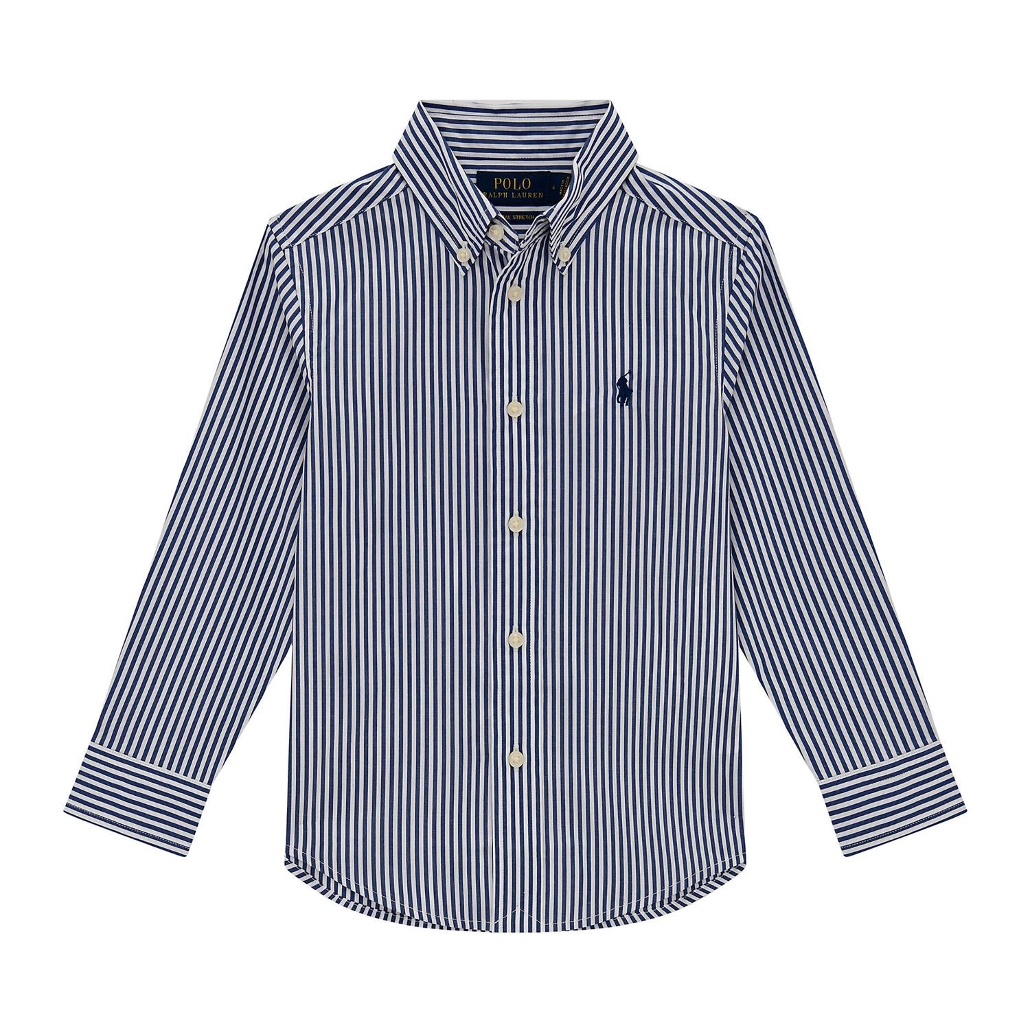 RALPH LAUREN 8-16År Striped Cotton Poplin Shirt Blå/Hvit