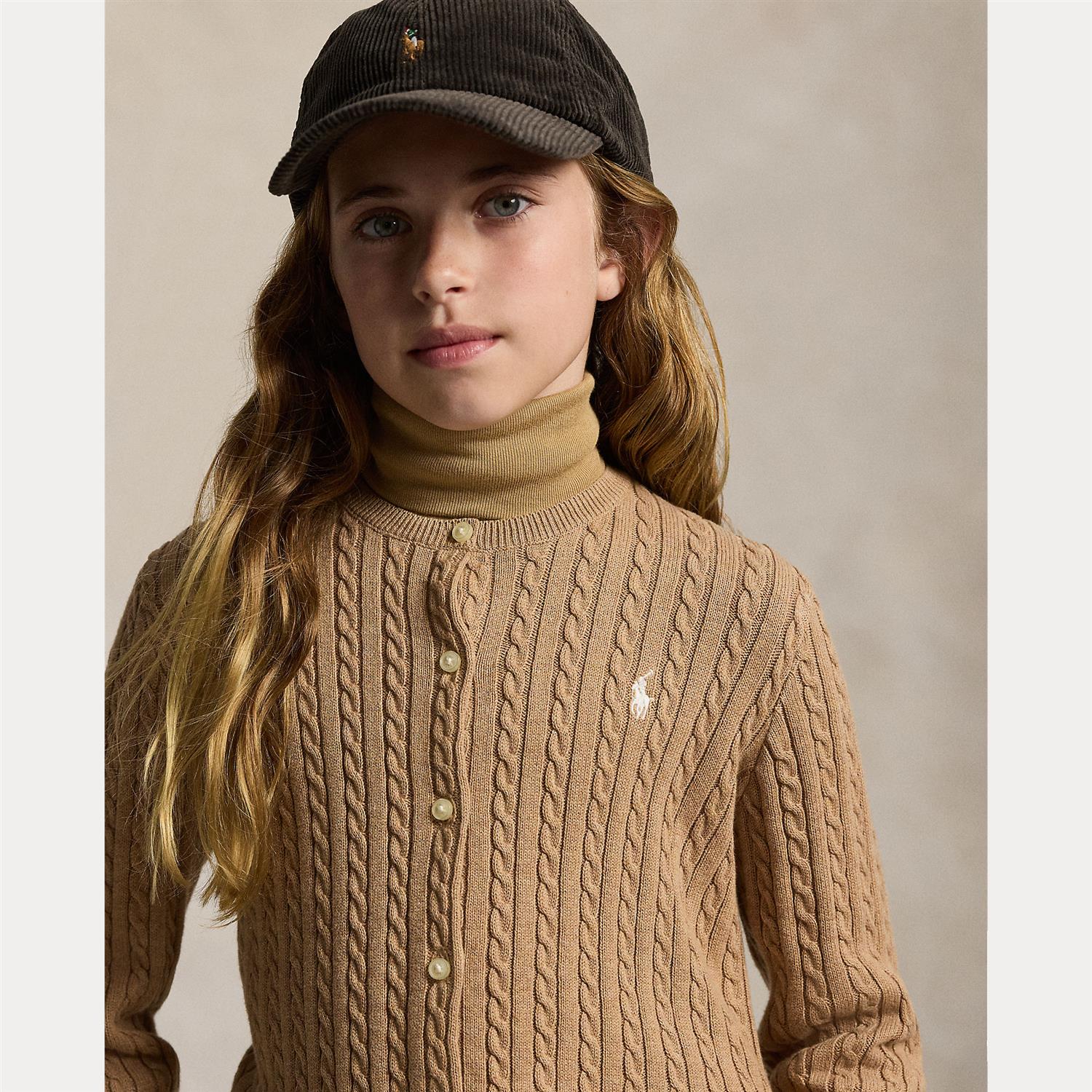 RALPH LAUREN 8-16År Cardigan m/flettestrikk,Jente Camel