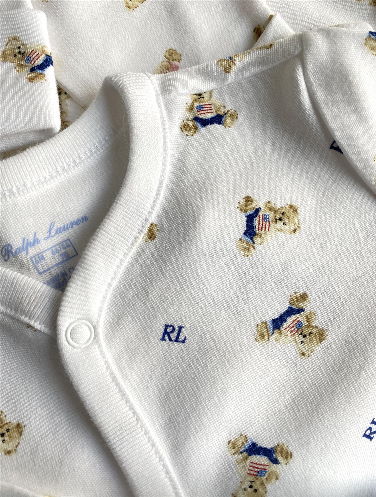 RALPH LAUREN Baby 0-24mnd. Polo Bear Coverall Hvit/Blå