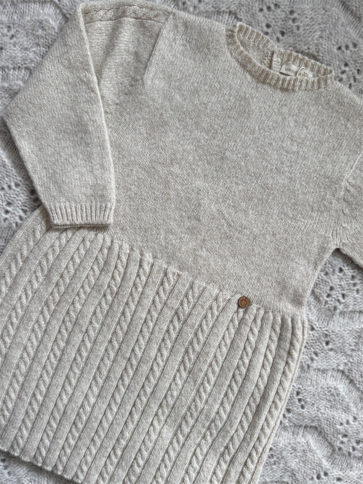 WEDOBLE Strikket kjole m/fletter,Ull Beige Melert