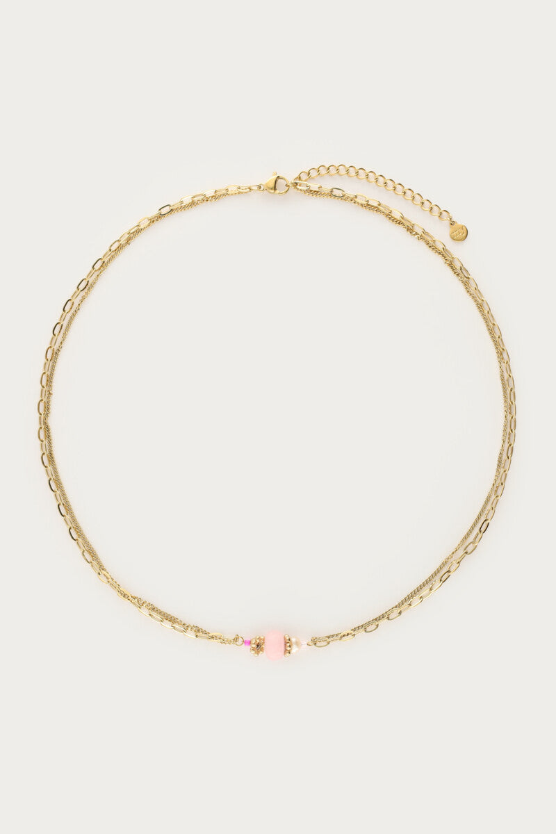 MY JEWELLERY Botanical double necklace with pink stone - Farmor Ingvarda