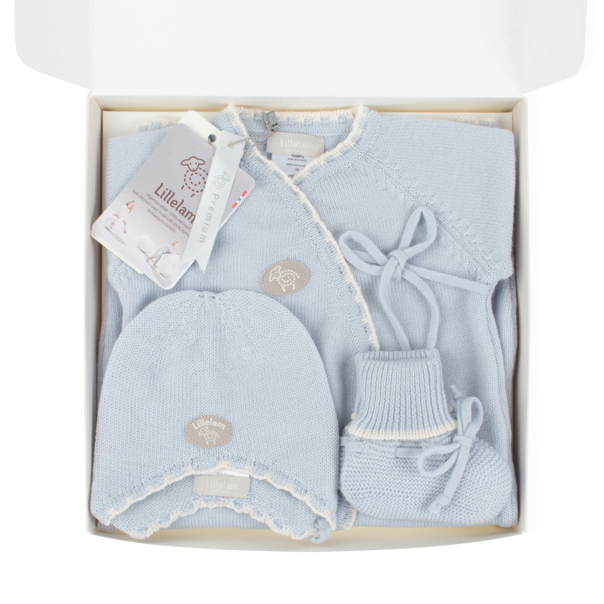 LILLELAM Hentesett Babyblå - Farmor Ingvarda