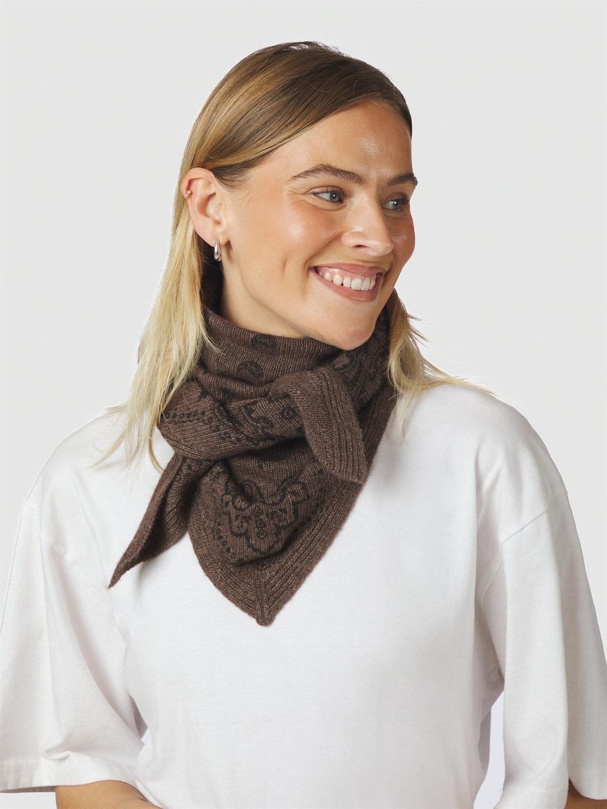 NEO NOIR Lolana Paisley Knit Scarf Brown Melange