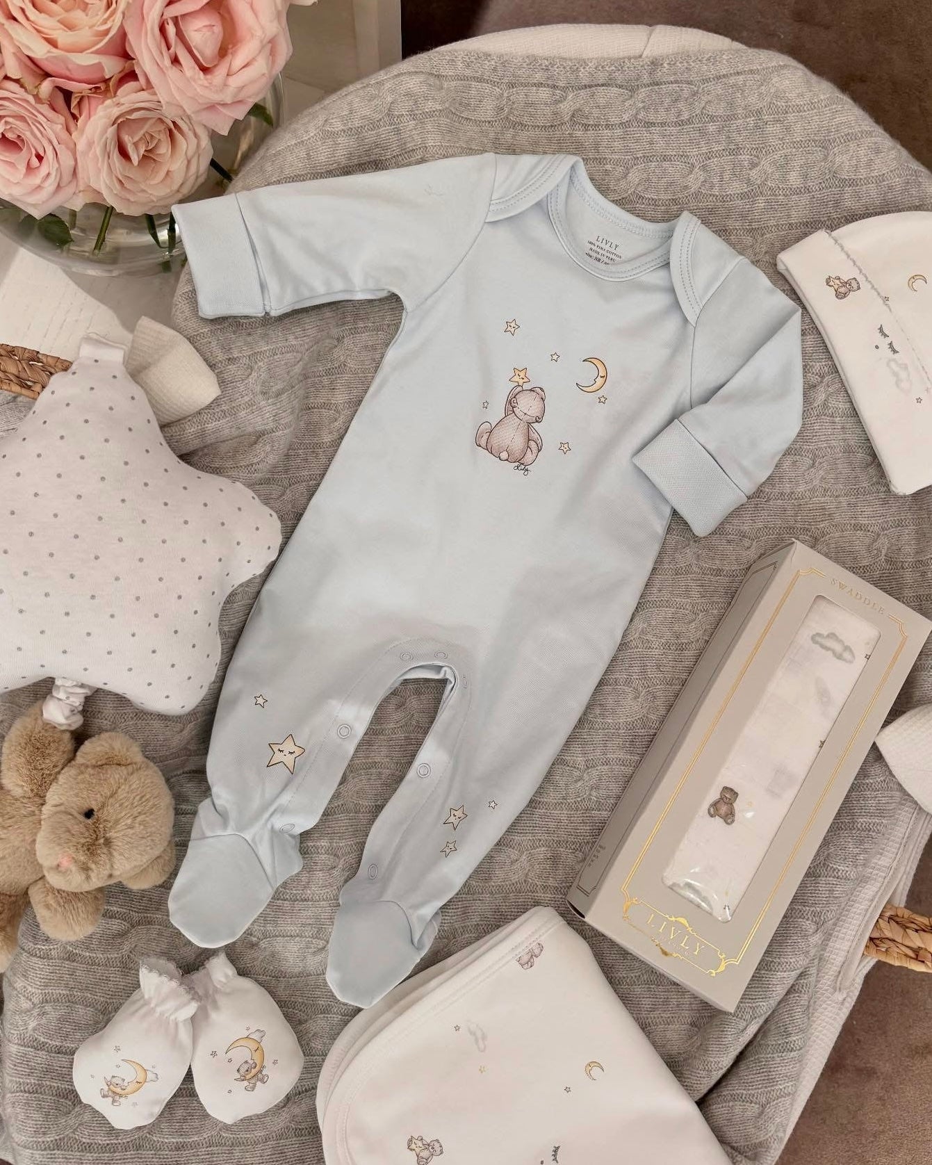 LIVLY Teddy Dreams Cover Footie Dus Blå