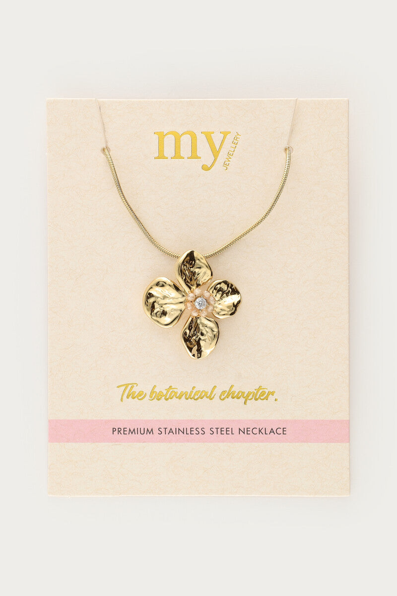 MY JEWELLERY Botanical necklace with flower and beige beads - Farmor Ingvarda