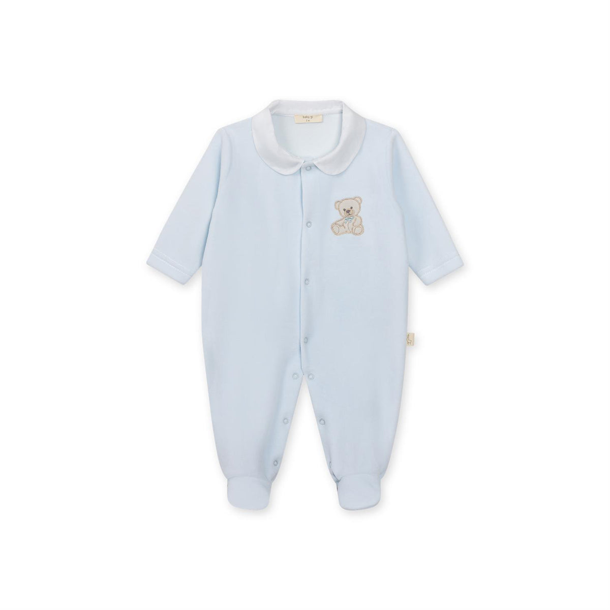 BABY GI babygårdsdrakt med teddy-design i blå, heldresser for barn 0-3 år med fot, myk og komfortabel.