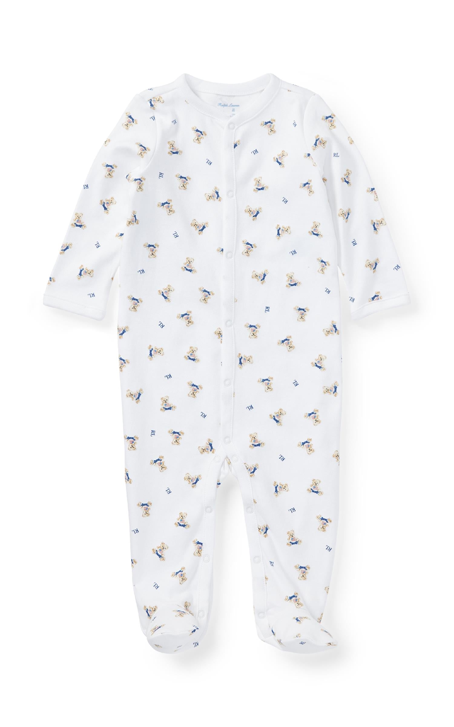 RALPH LAUREN Baby 0-24mnd. Polo Bear Coverall Hvit/Blå