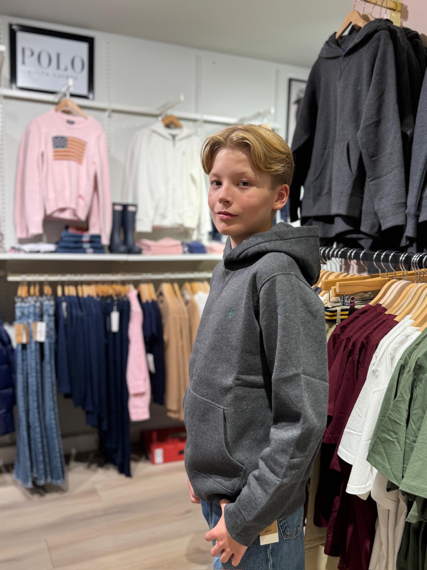 RALPH LAUREN 8-16År Hettegenser m/grønn logo Koksgrå