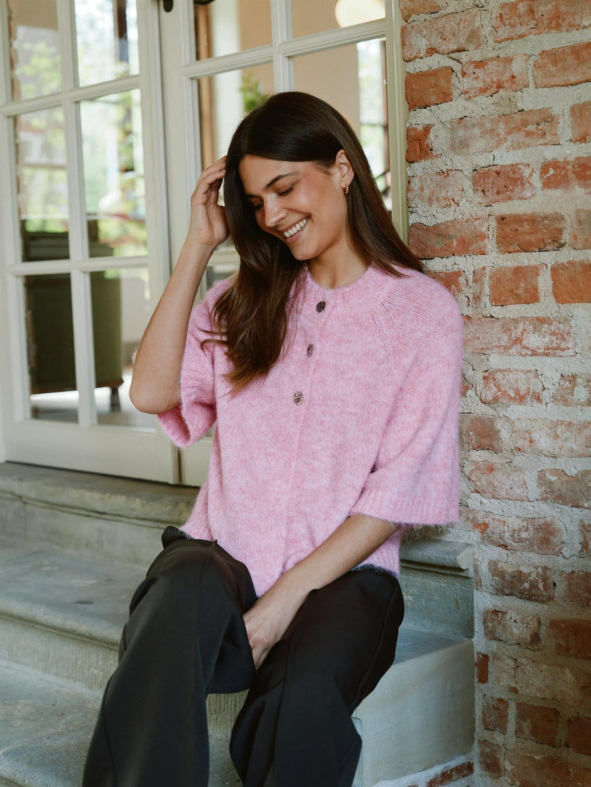 NEO NOIR Benuta Fluffy Knit Cardigan Pink