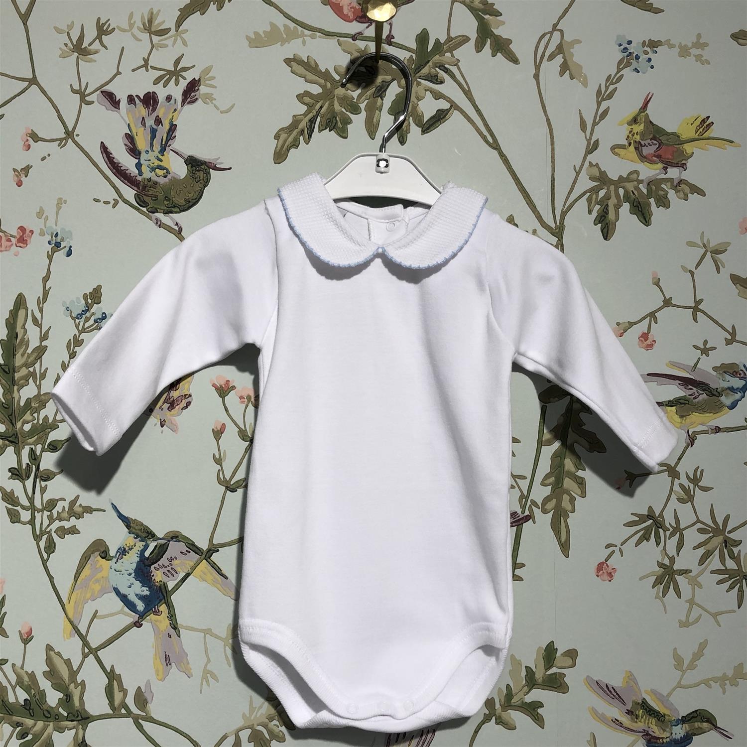 BABIDU 1188 Body Med Vaffelkrage,Lyseblå kant Hvit