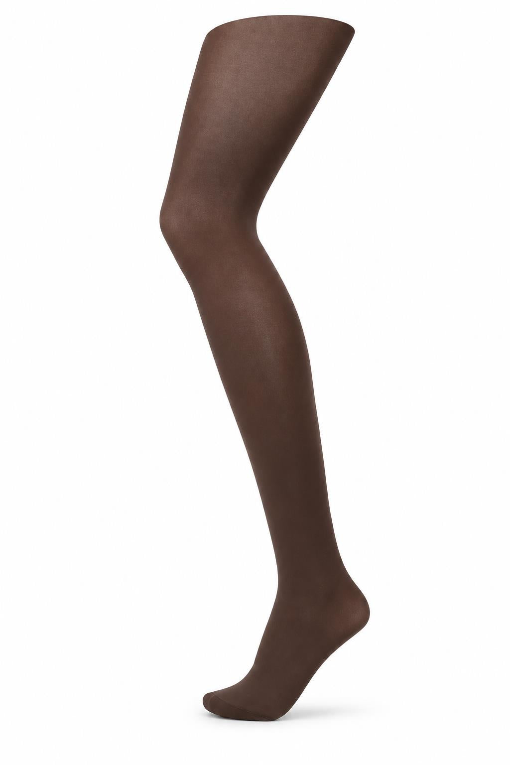SUI AVA holdbare strømpebukser 40d i brun for damer, vist på modell, med glatte og tettsittende materialer.