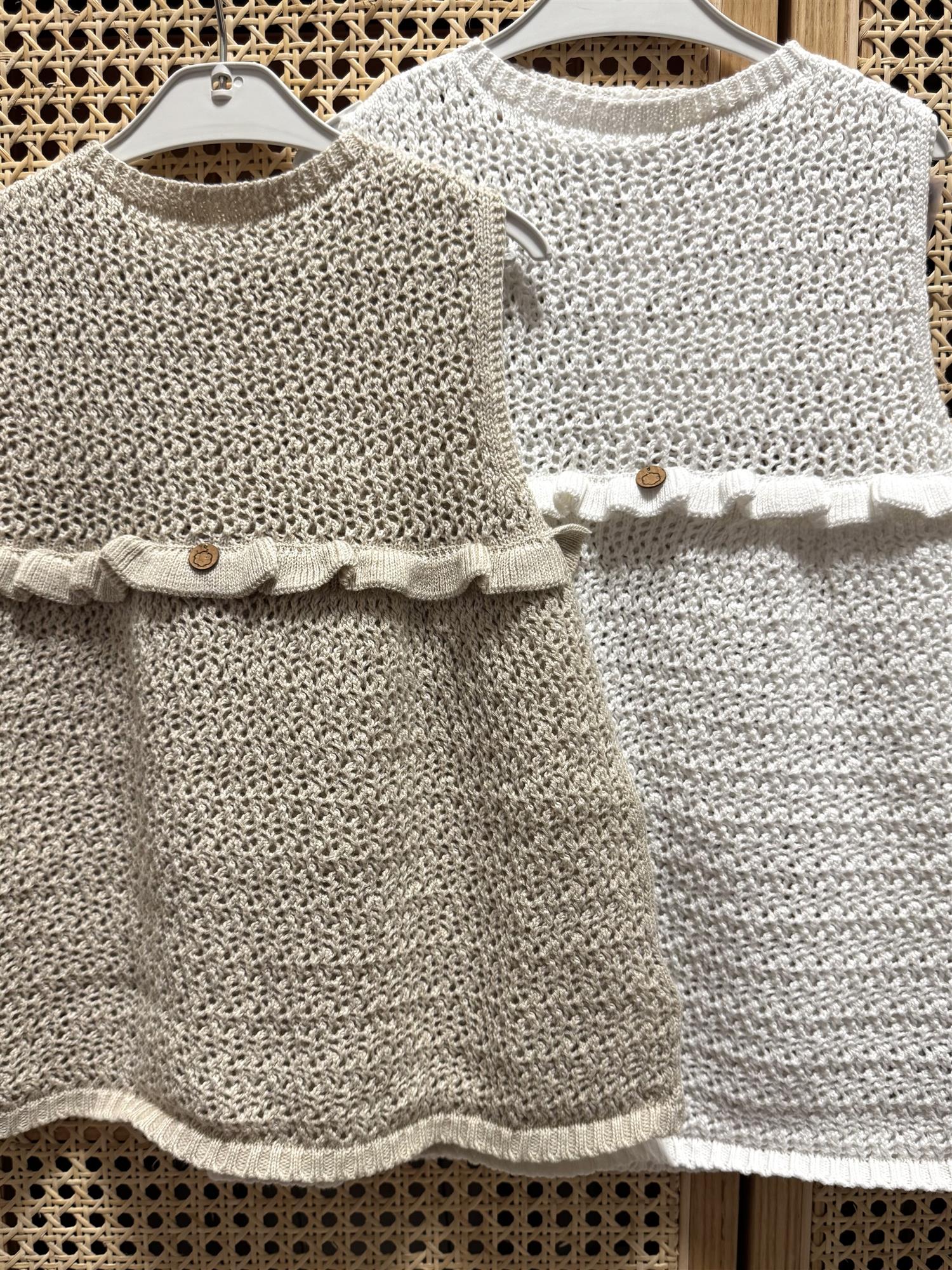 WEDOBLE Strikket Kjole m/heklemønster Hvit