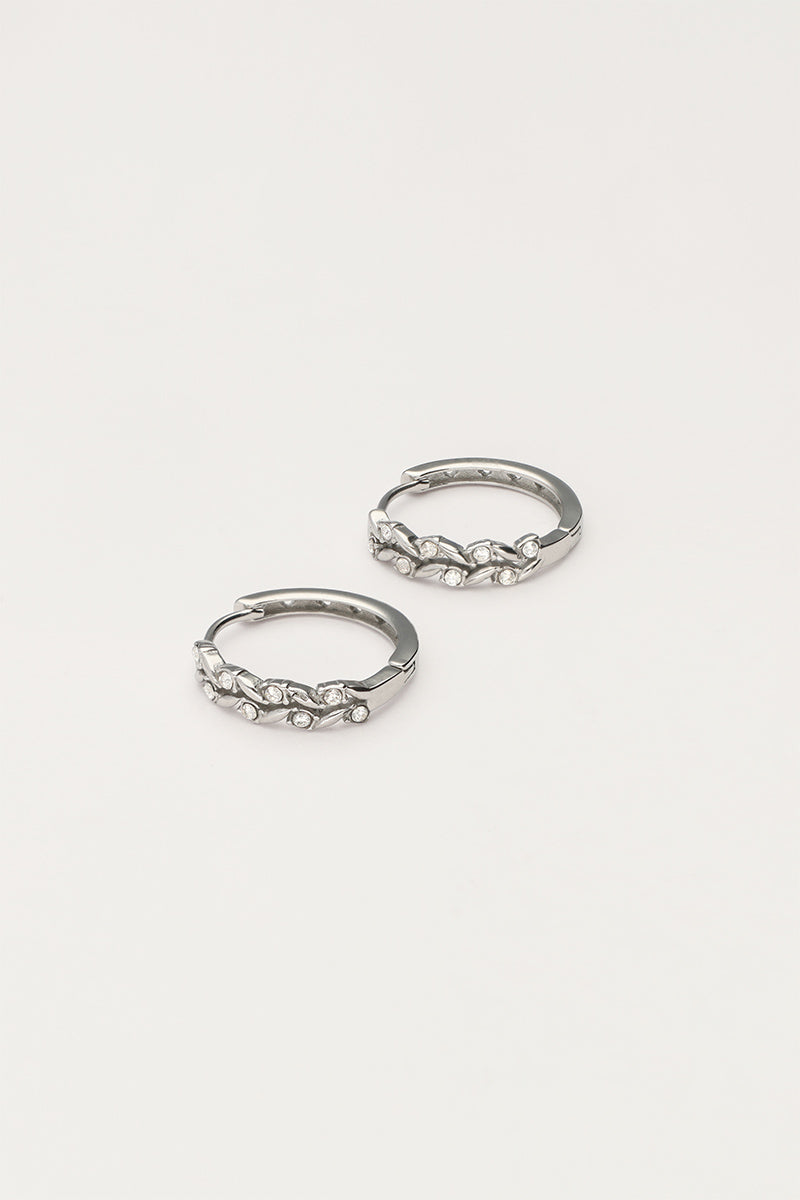My Jewellery Leaf shaped earrings with rhinestones Sølv