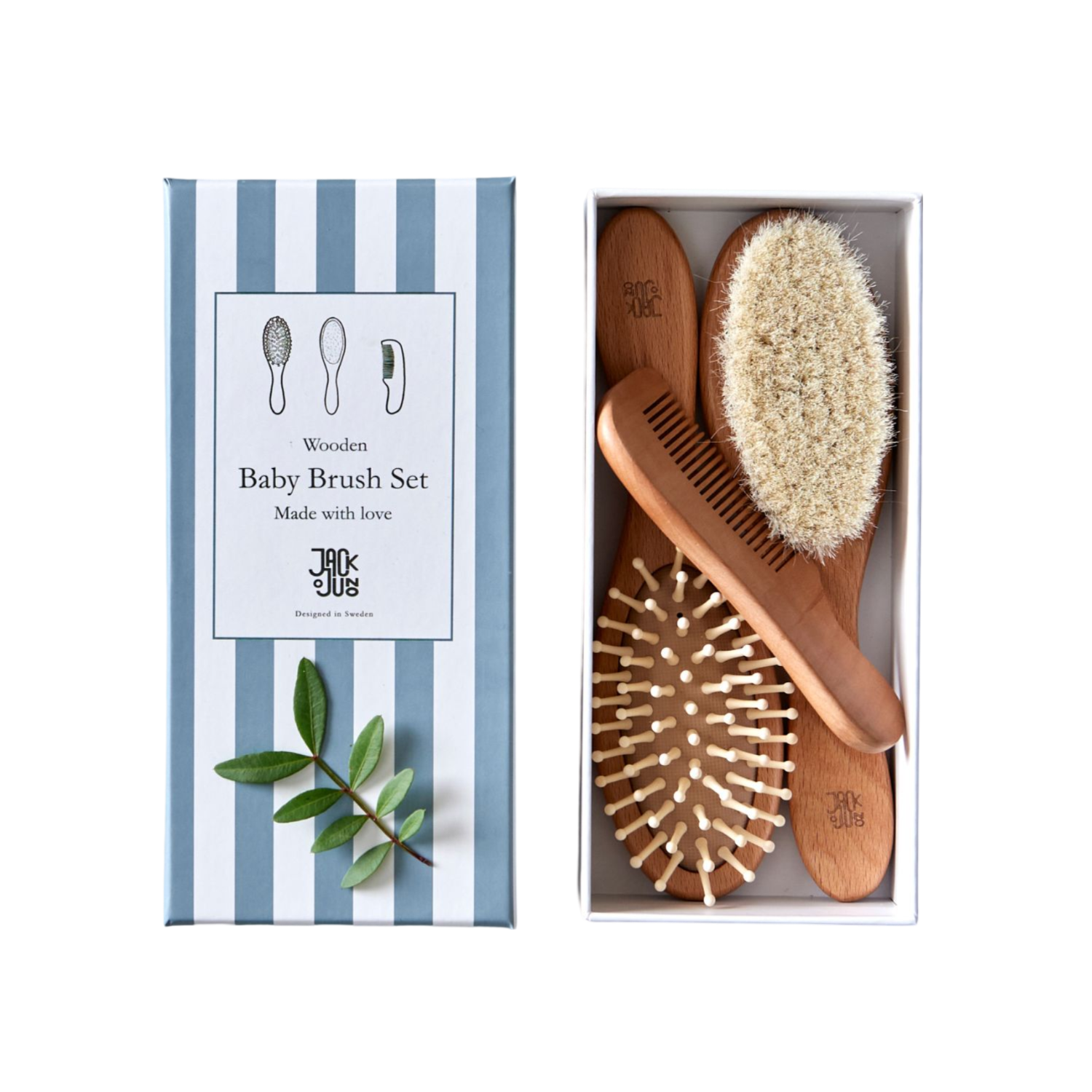 JACK o JUNO Wooden Baby Hairbrush Set - Farmor Ingvarda
