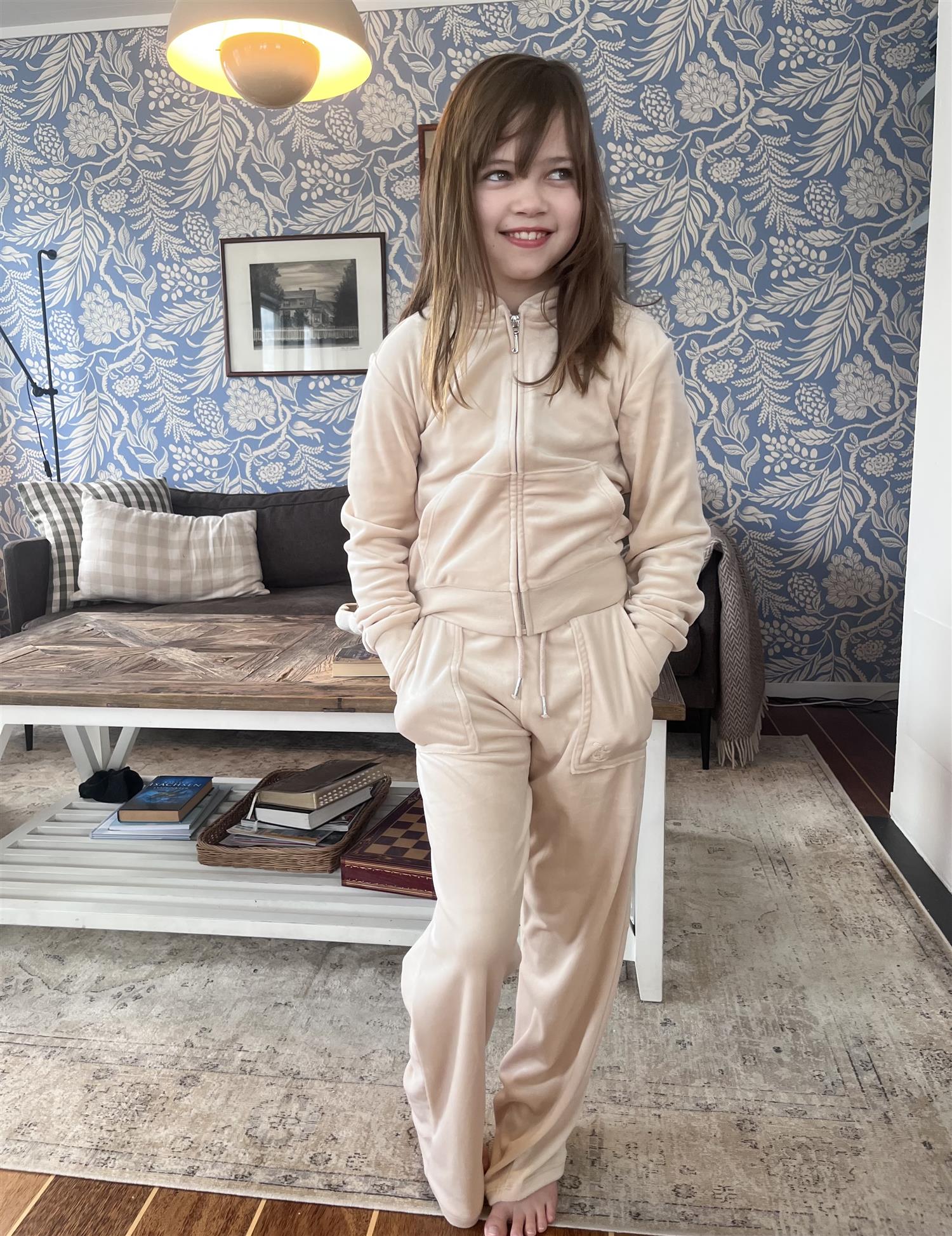 JUICY COUTURE Velourbukse,Pocket Wide Leg Beige - Farmor Ingvarda