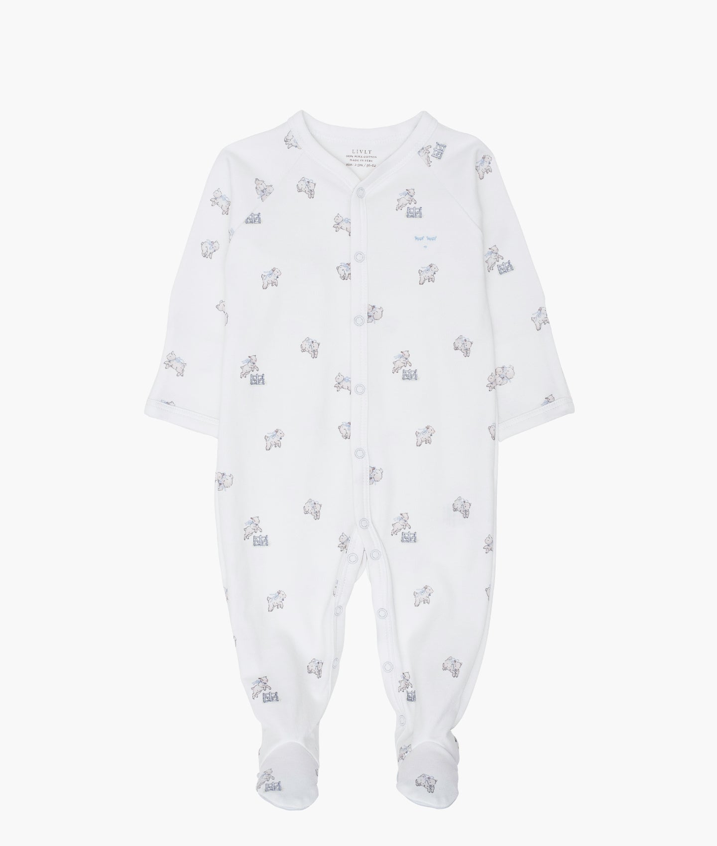 LIVLY Counting Sheep Simplicity Footie Hvit/Blå - Farmor Ingvarda