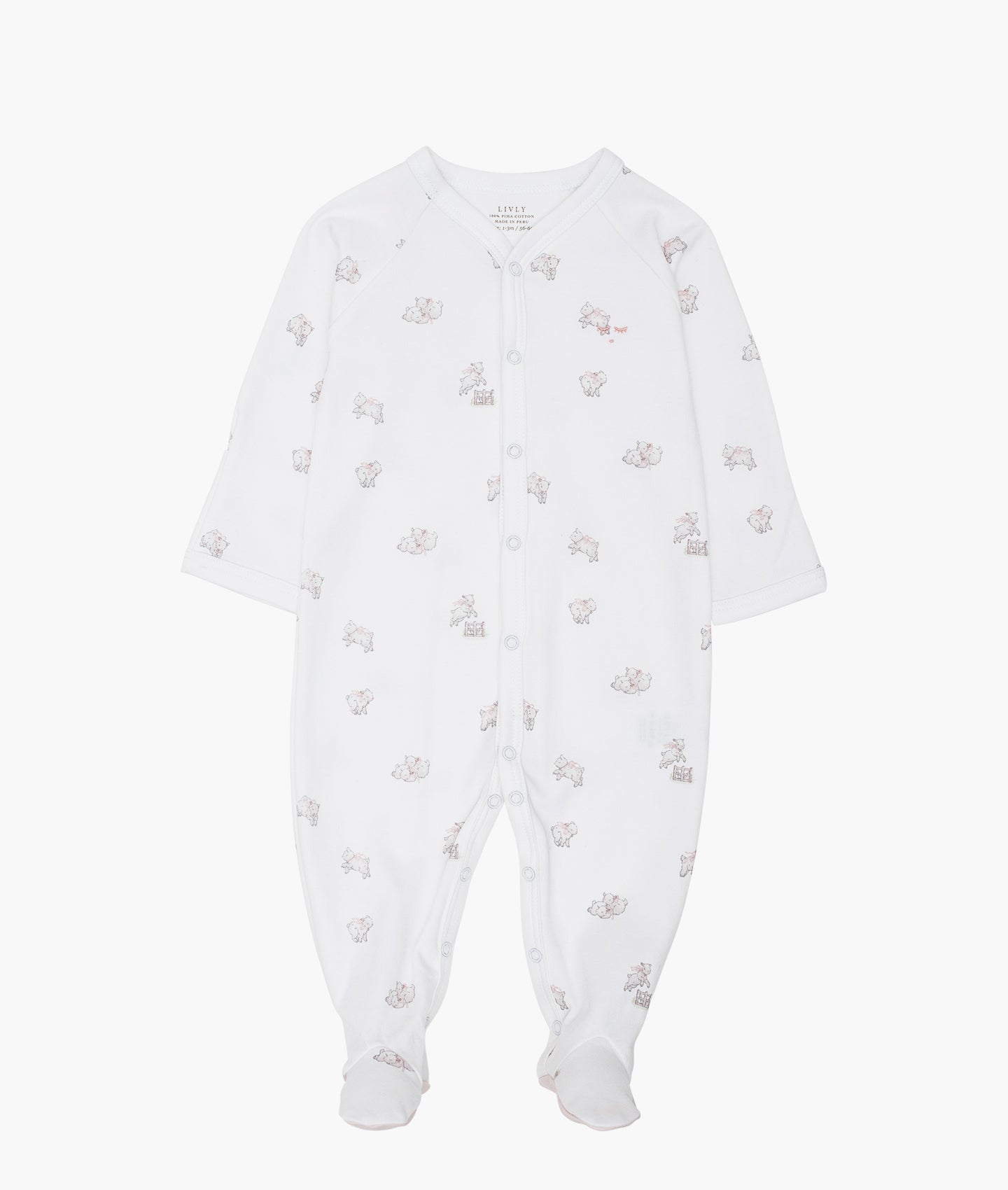 LIVLY Counting Sheep Simplicity Footie Hvit/Rosa - Farmor Ingvarda