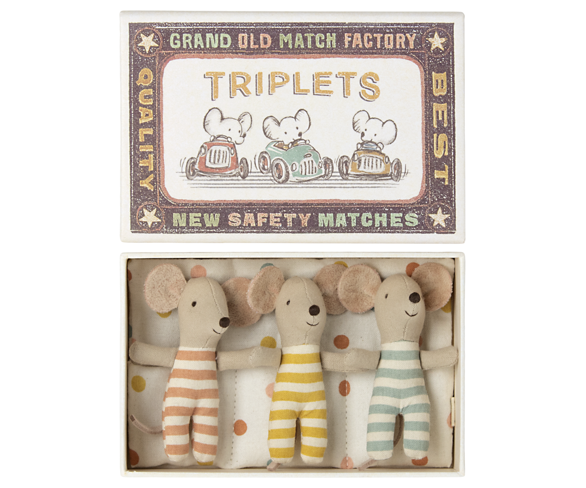 MAILEG Triplets,Baby mice in box - Farmor Ingvarda