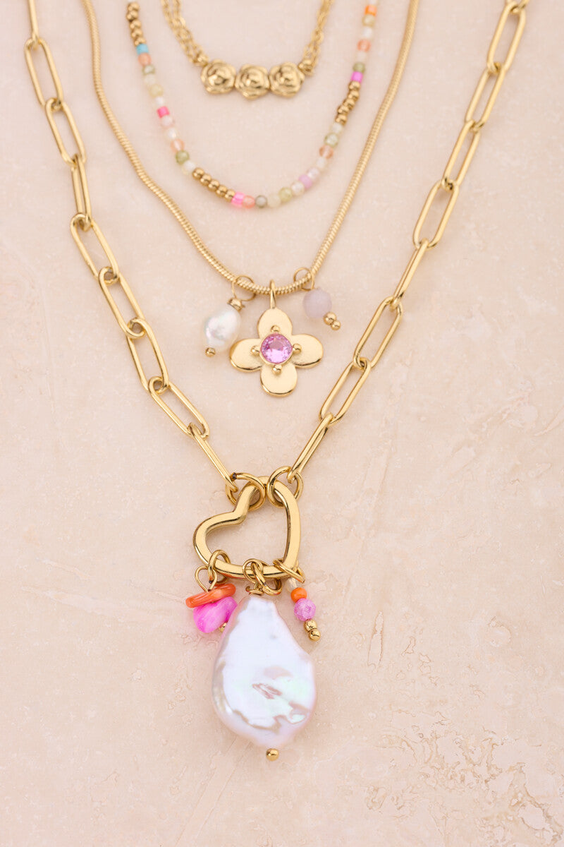MY JEWELLERY Botanical chain necklace with heart charm and beads - Farmor Ingvarda