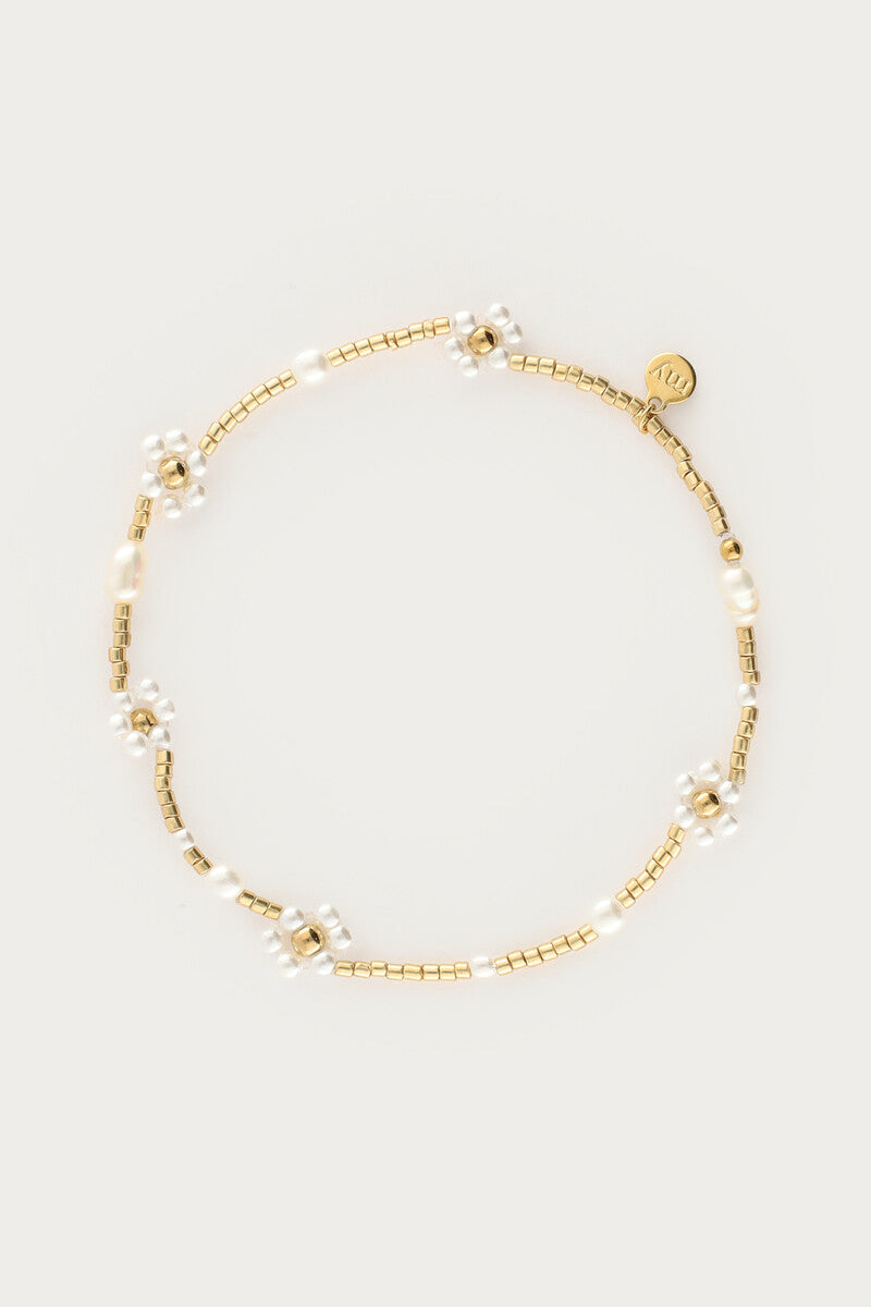 MY JEWELLERY Botanical elastic bracelet with freshwater pearl flowers - Farmor Ingvarda