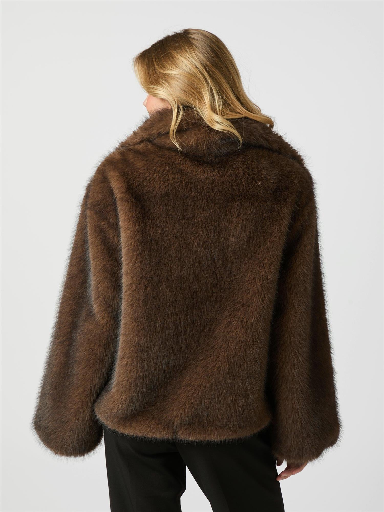 NEO NOIR Stephanie Faux Fur Jacket Brown - Farmor Ingvarda