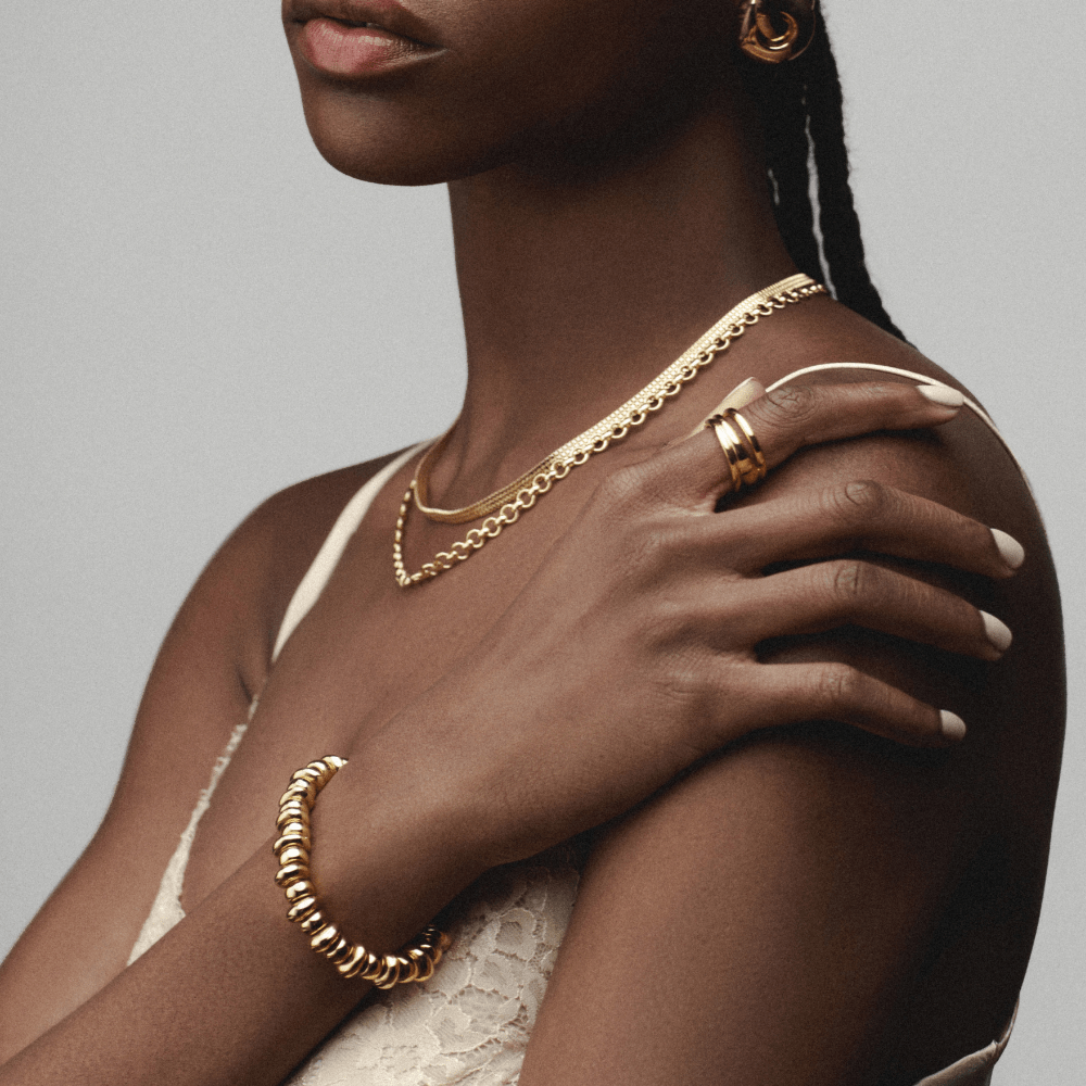 ORELIA Polished metal nugget stretch bracelet - Farmor Ingvarda