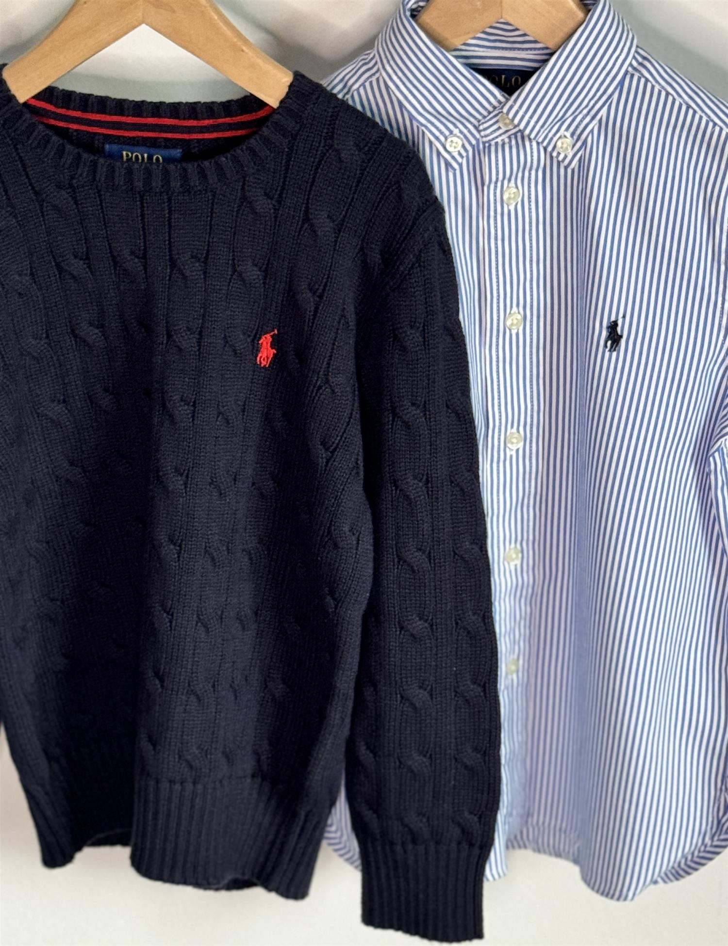 RALPH LAUREN 8-16År Slim Fit-Tops Shirt Blå/Stripet - Farmor Ingvarda