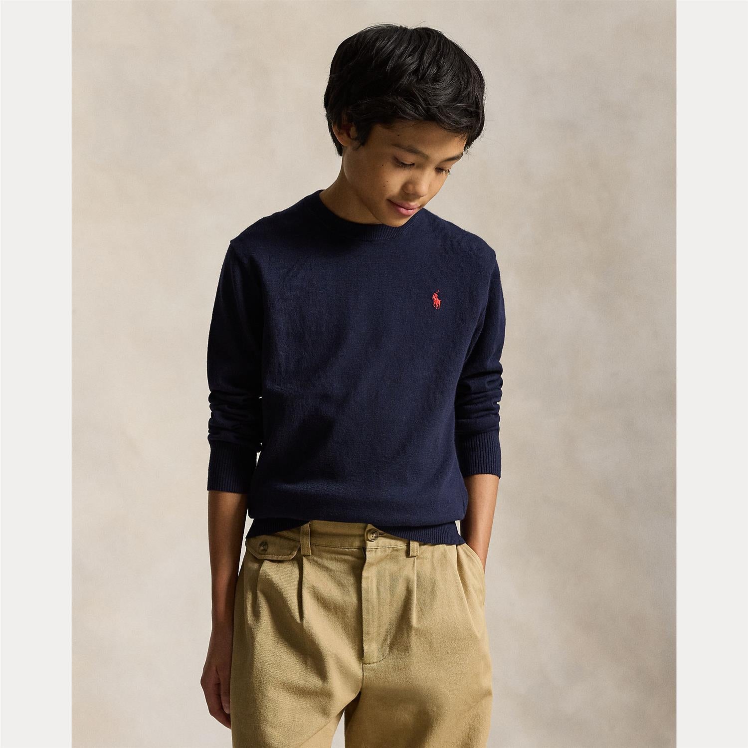 RALPH LAUREN 8-16År Cotton Crewneck Sweater Mørkeblå - Farmor Ingvarda