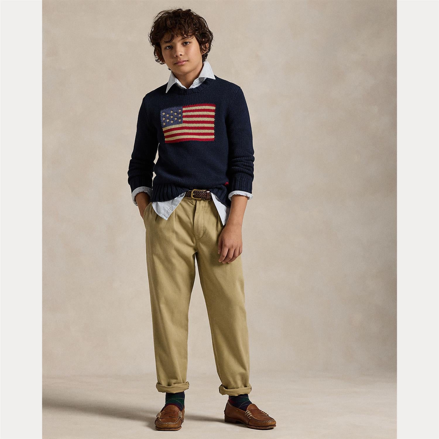 RALPH LAUREN 8-16År Flag CN Sweater Mørkeblå - Farmor Ingvarda
