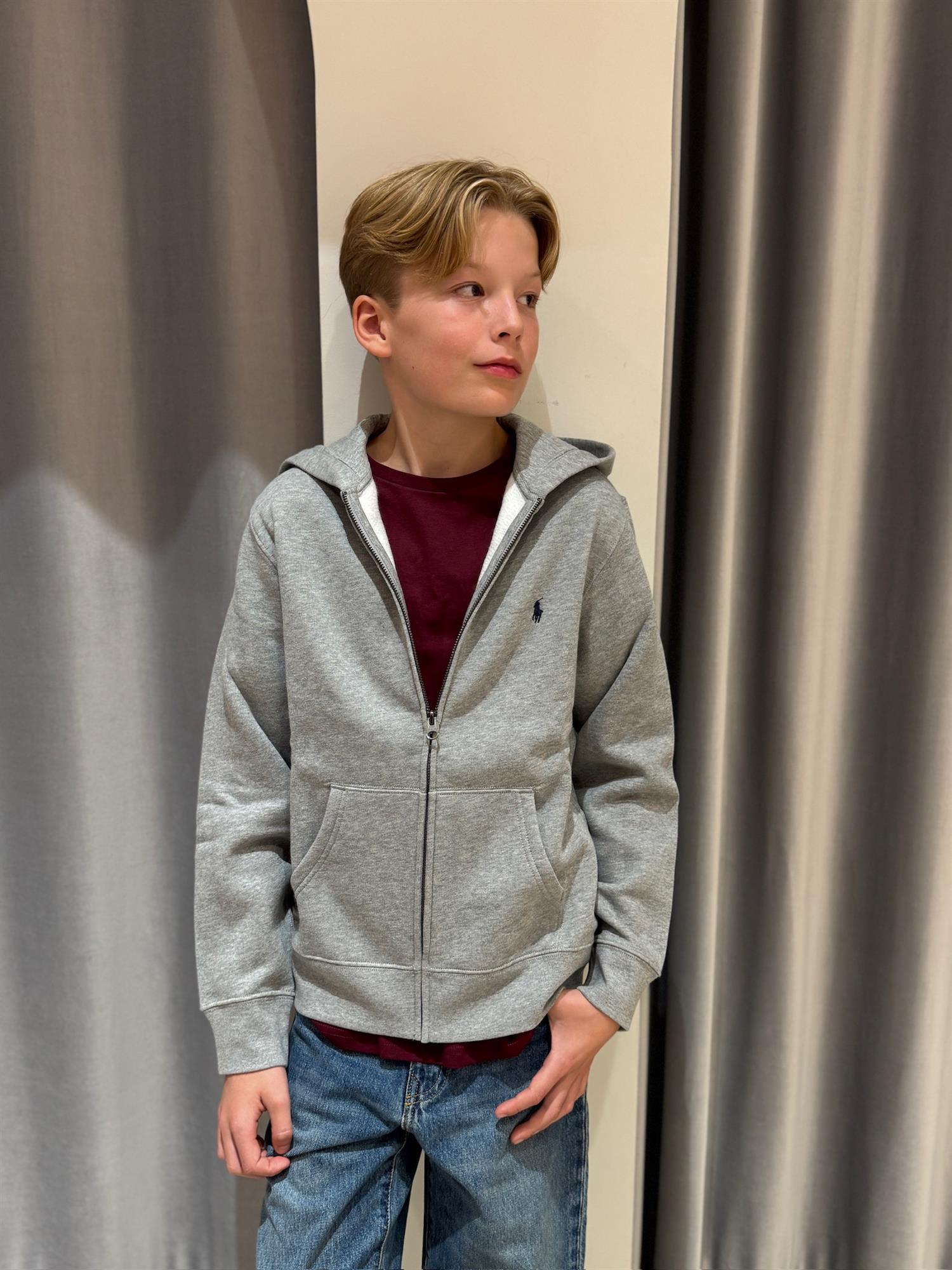 RALPH LAUREN 8-16År Full Zip Hoodie Grå - Farmor Ingvarda