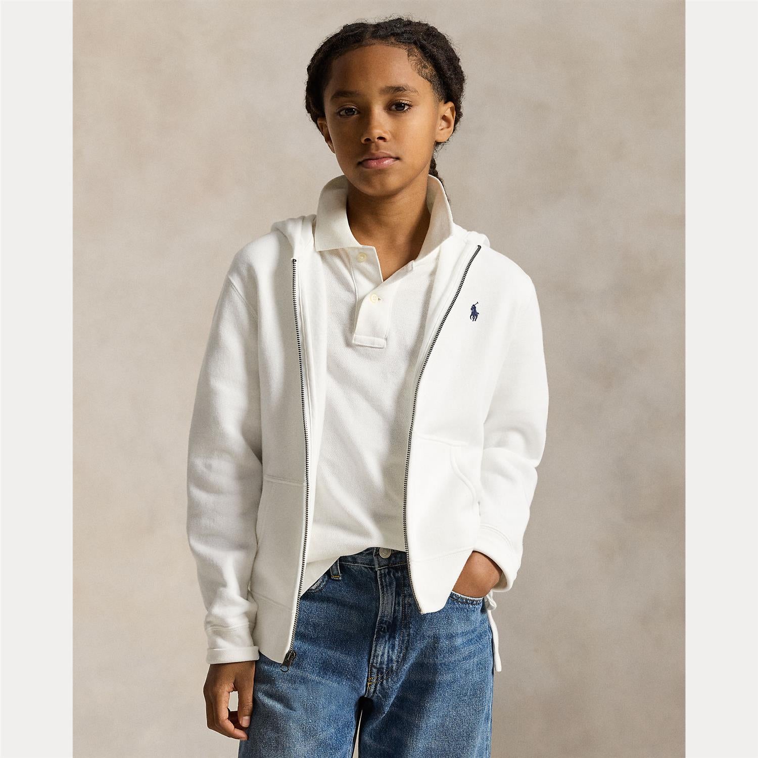 RALPH LAUREN 8-16År Full Zip Hoodie Hvit - Farmor Ingvarda