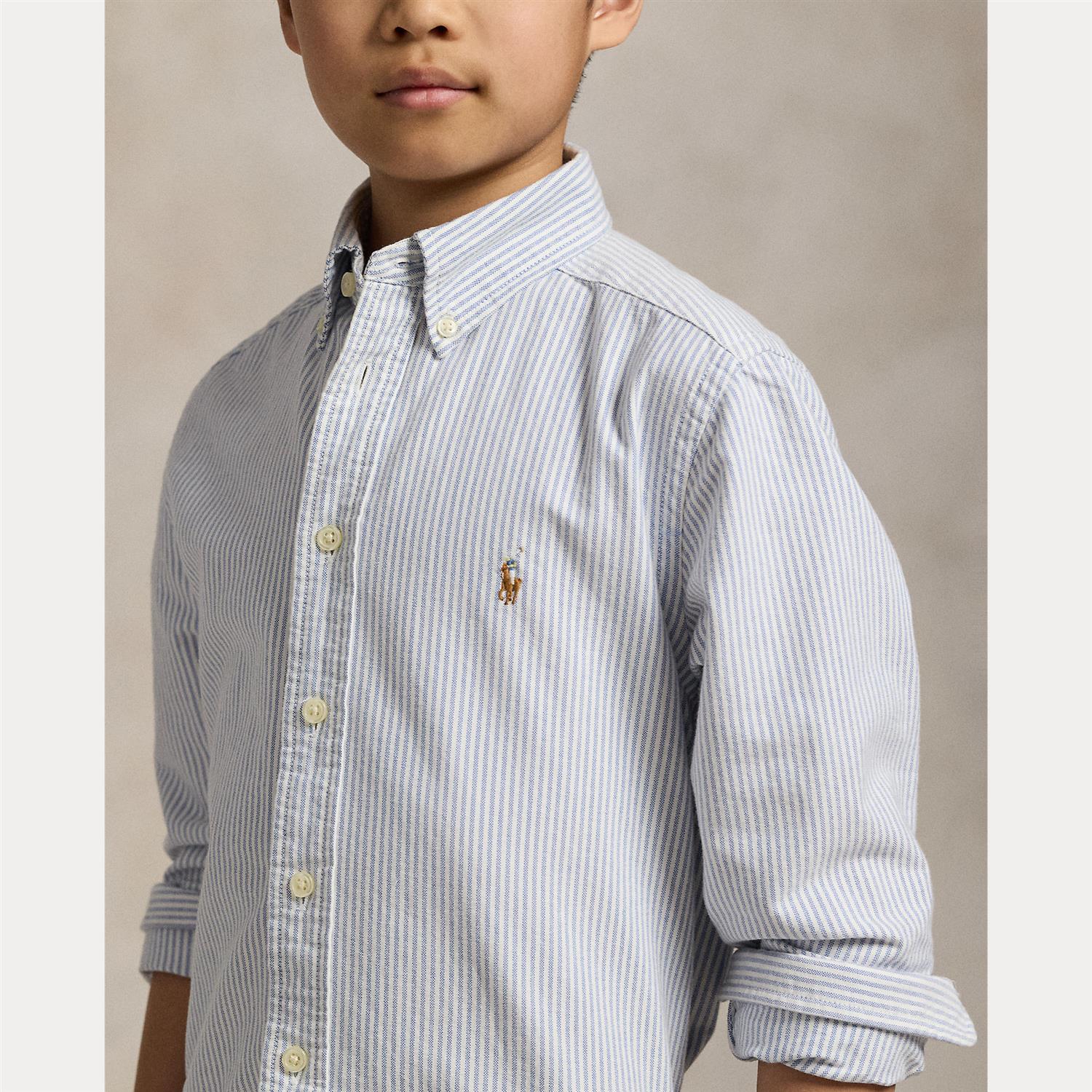 RALPH LAUREN 8-16År Oxford Shirt,Striper Blå/Hvit - Farmor Ingvarda
