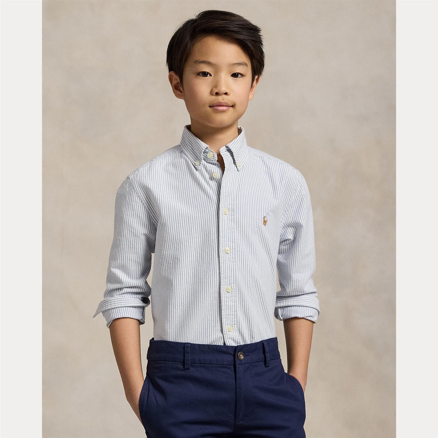 RALPH LAUREN 8-16År Oxford Shirt,Striper Blå/Hvit - Farmor Ingvarda