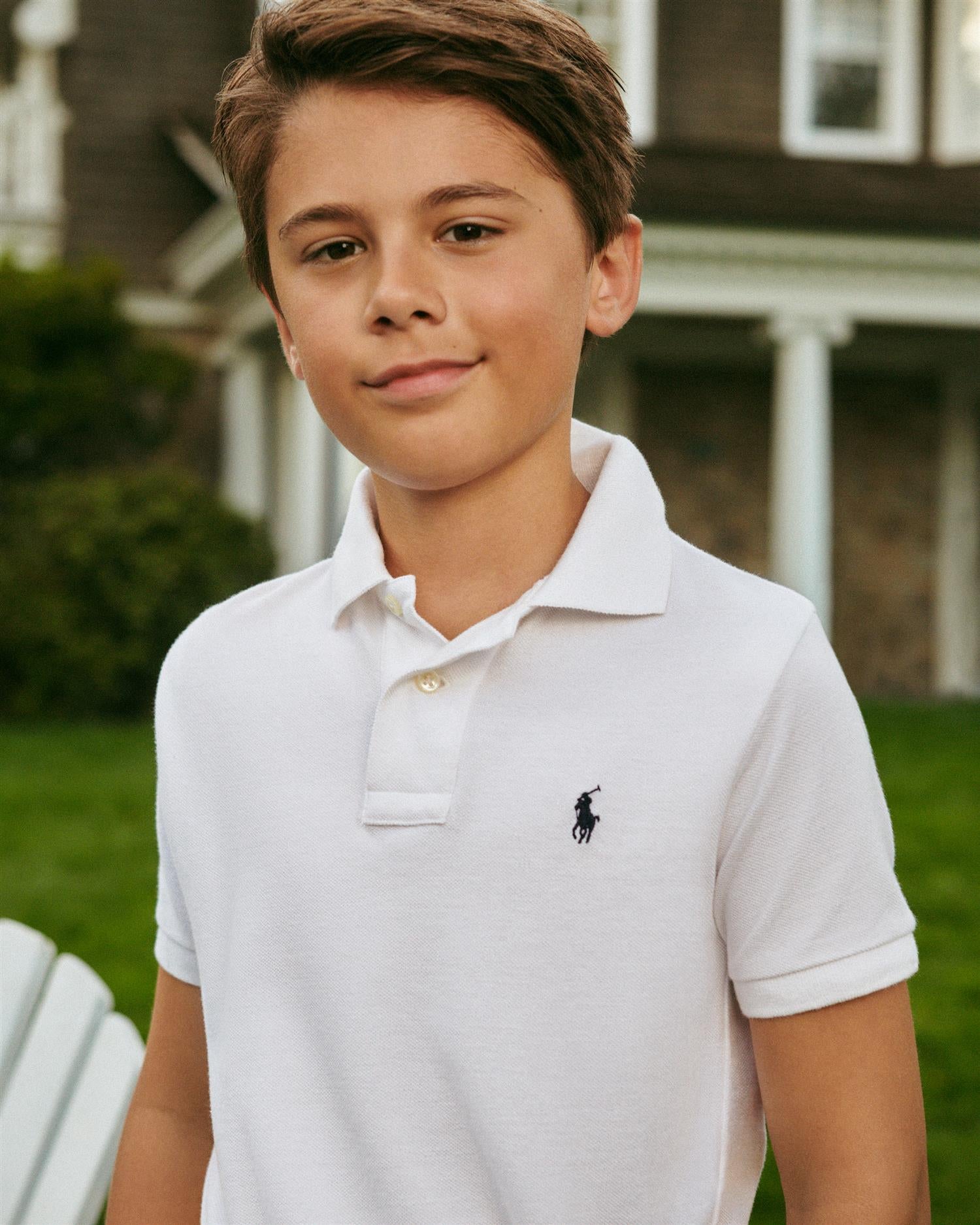 RALPH LAUREN 8-16År Pique skjorte Hvit - Farmor Ingvarda