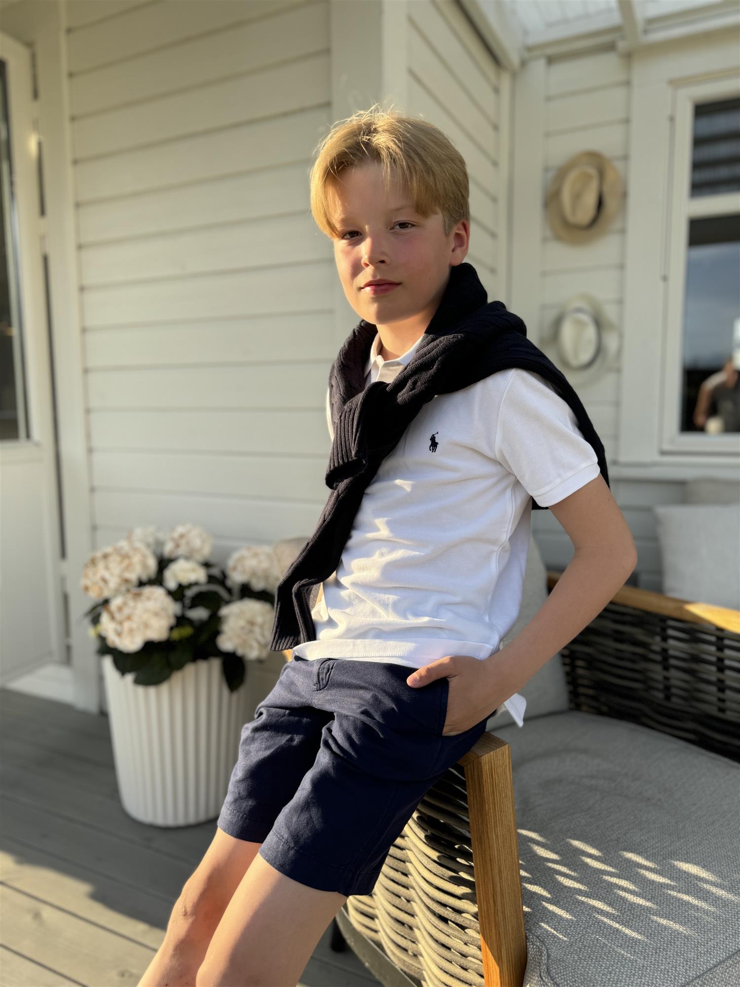 RALPH LAUREN 8-16År Pique skjorte Hvit - Farmor Ingvarda